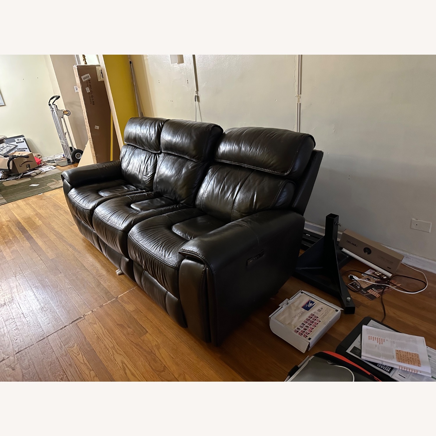 Dark Brown Leather 3-Seater Reclining Sofa - image-5