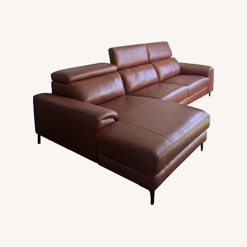 Used Bergamo Power Motion 116” Cognac Recliner & Chaise for sale on AptDeco
