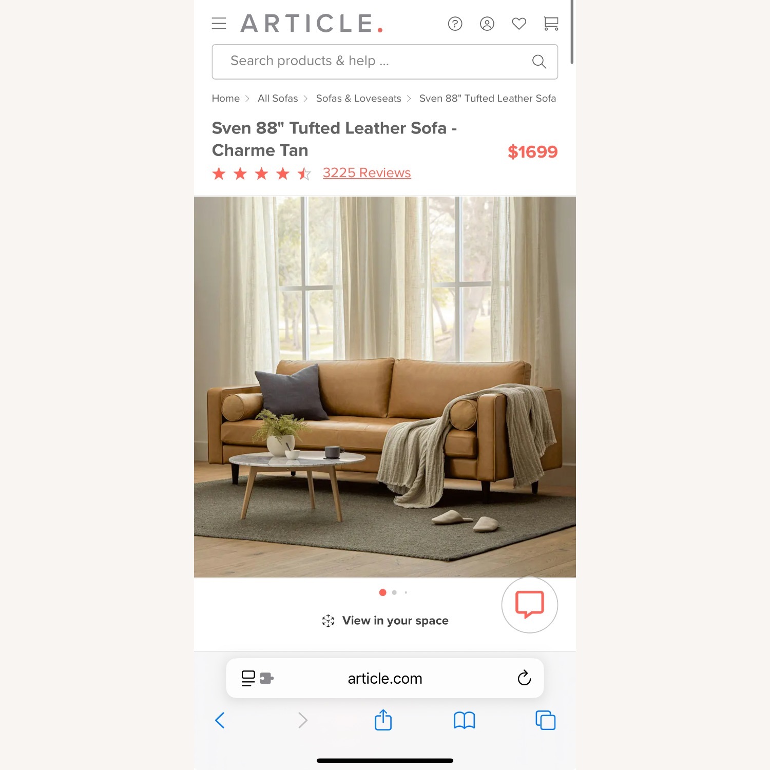 Article Sven Leather Sofa in Charme Tan - image-3