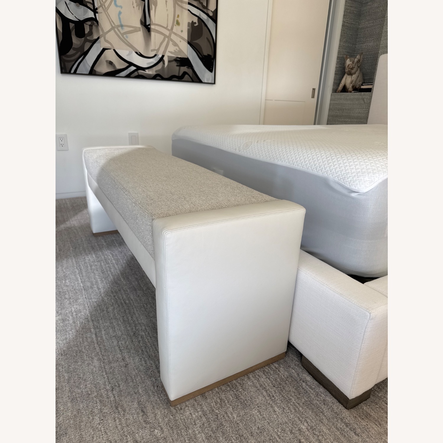 Grevstad Leather and Fabric Bench - image-3