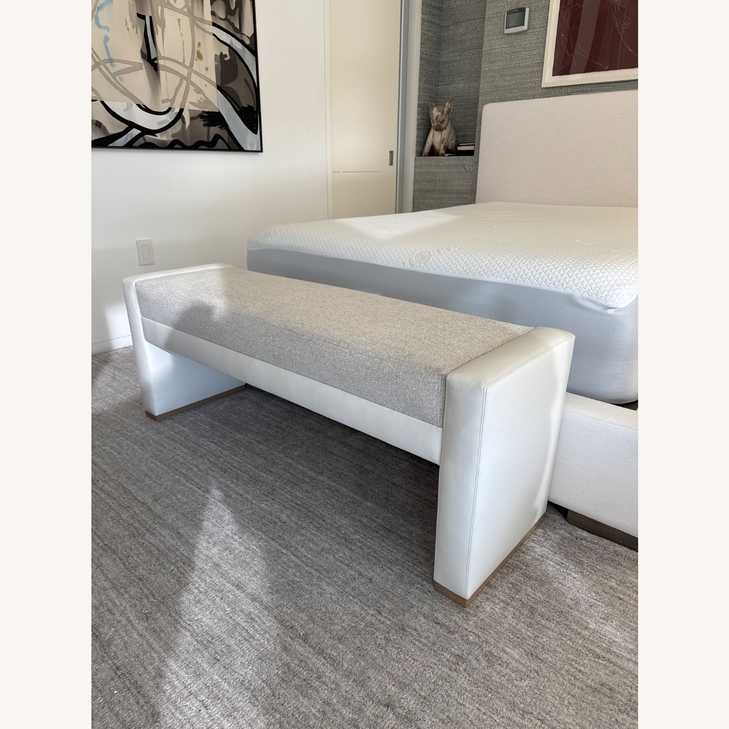 Grevstad Leather and Fabric Bench - image-4