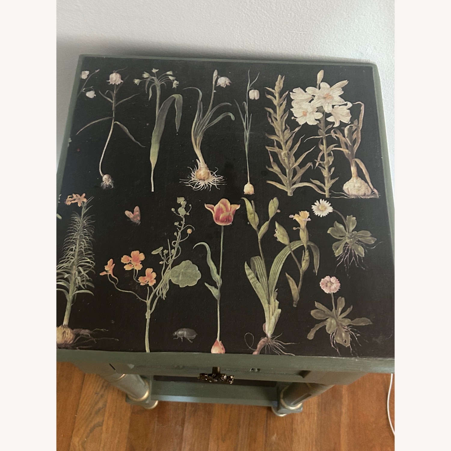 Small Green Side Table with Floral Designs - image-4