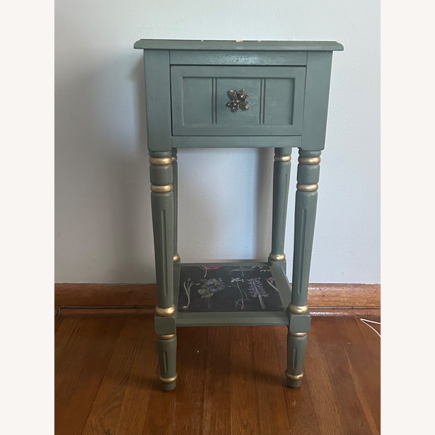 Small Green Side Table with Floral Designs - image-1