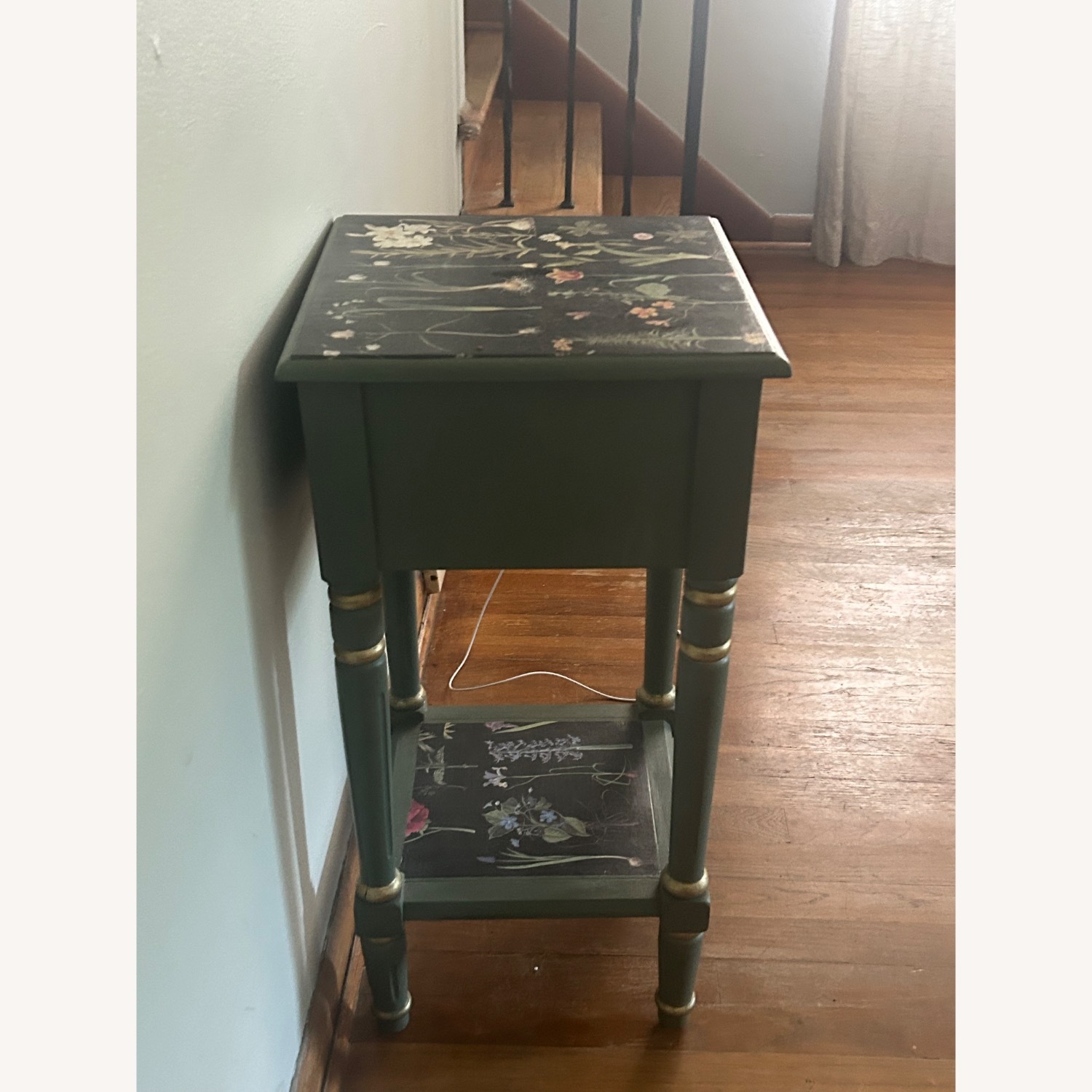 Small Green Side Table with Floral Designs - image-2