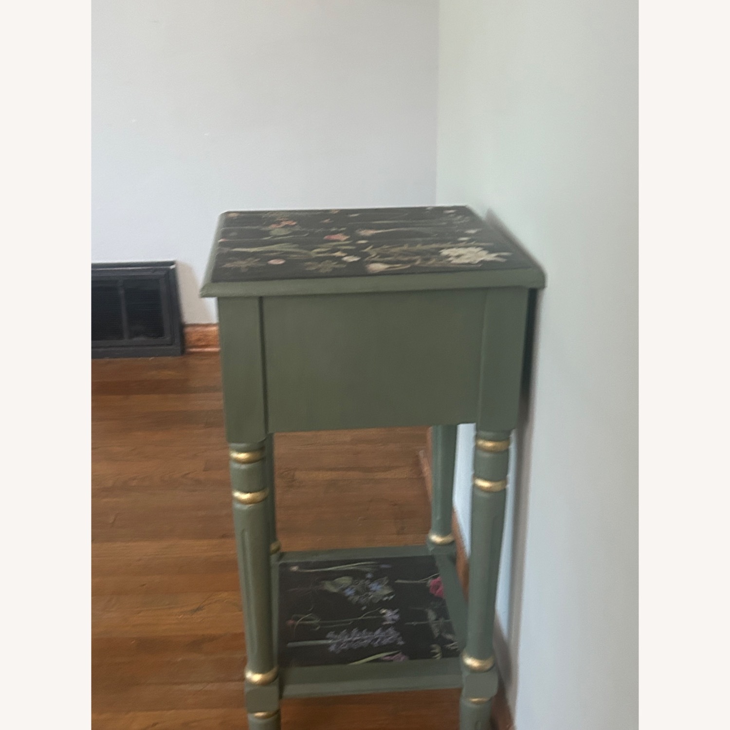Small Green Side Table with Floral Designs - image-3