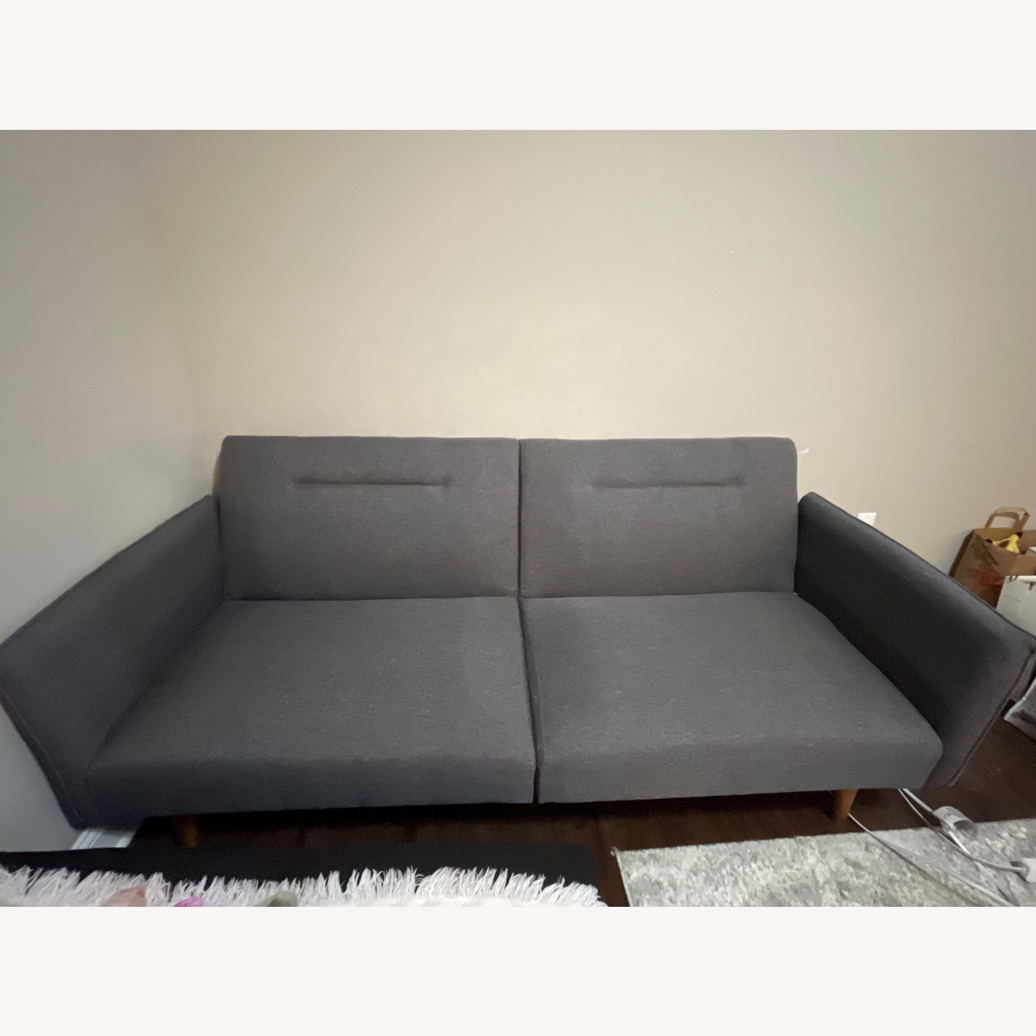 Dark Grey 2 Seat Sleeper Sofa with Side Arms - image-4