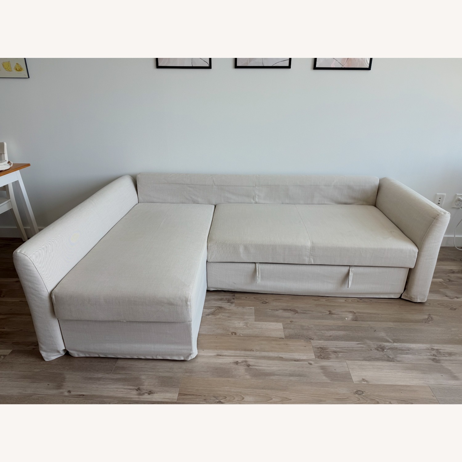 IKEA Holmsund L-Shaped Beige Sleeper Sectional Sofa - AptDeco