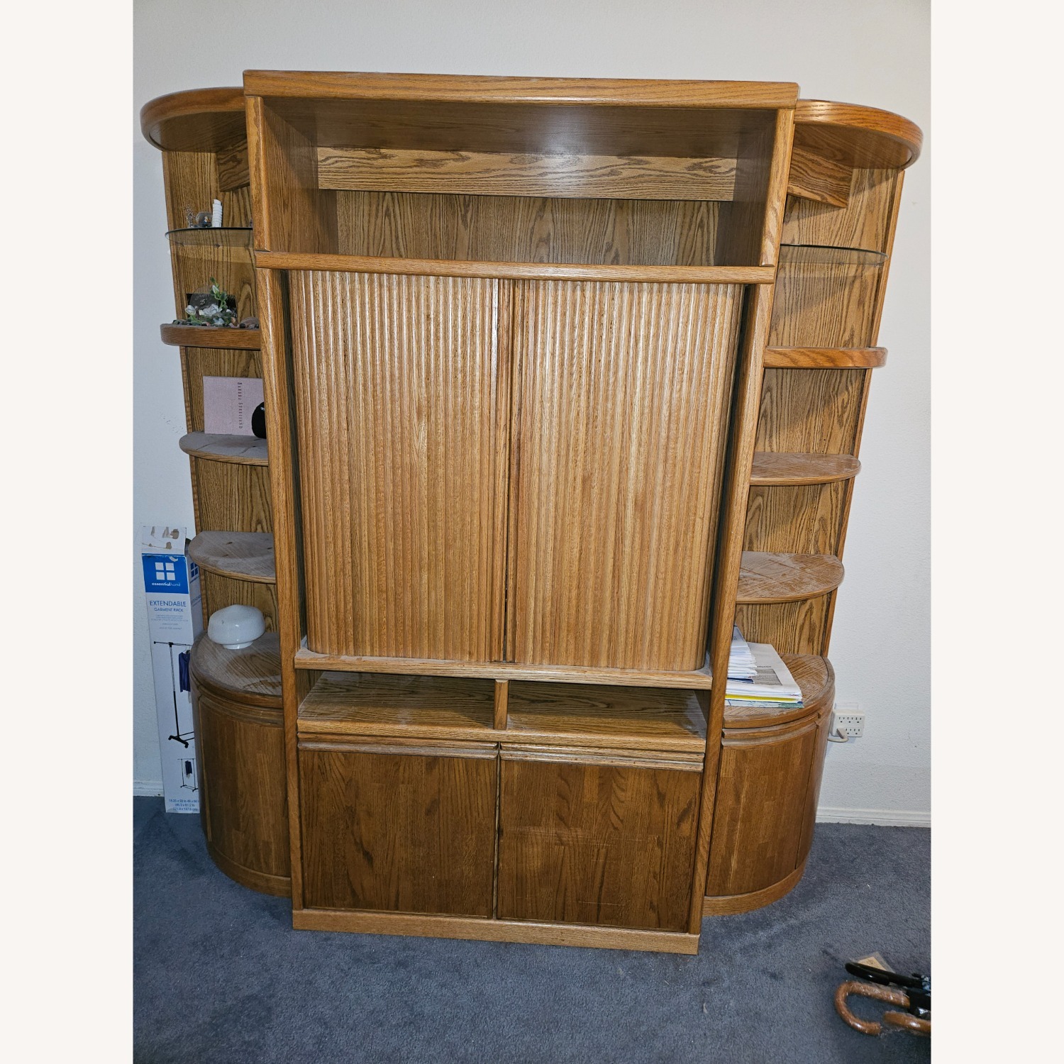 Three Piece Oakwood Lighted Wall Unit  - image-1