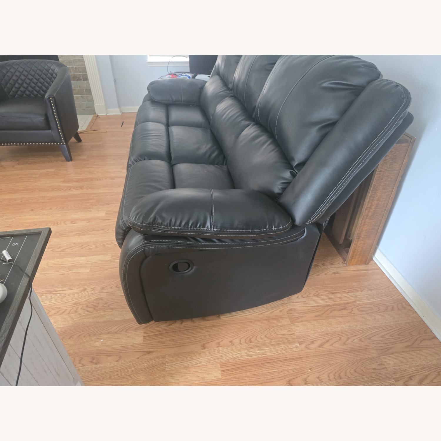 Calderwell Black Faux Leather Sofa - image-3