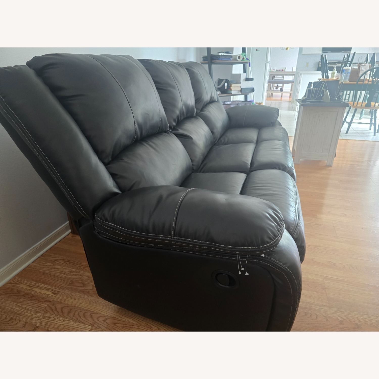 Calderwell Black Faux Leather Sofa - image-2