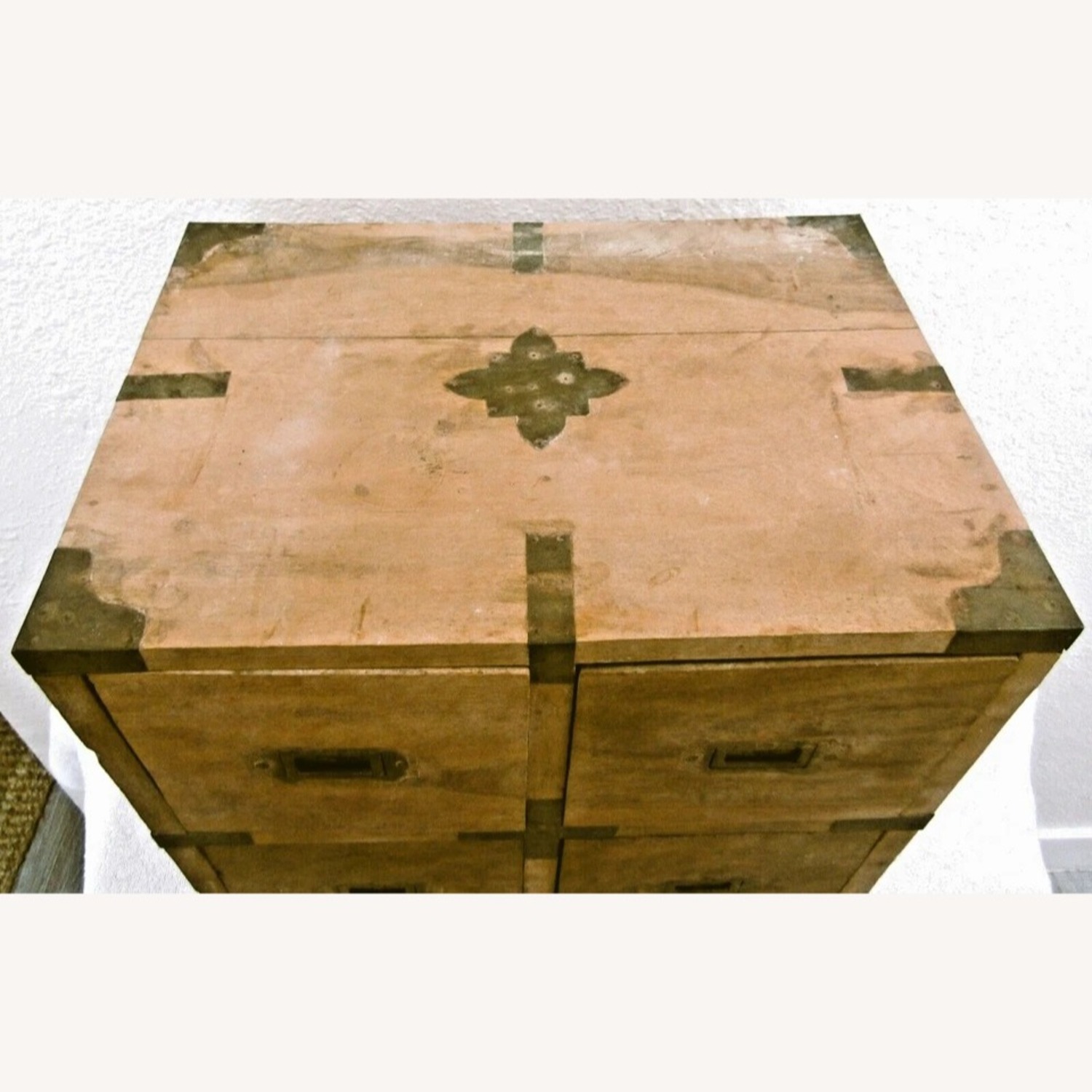 Antique Japanese Four Drawer Heavy Wooden Cabinet - image-6