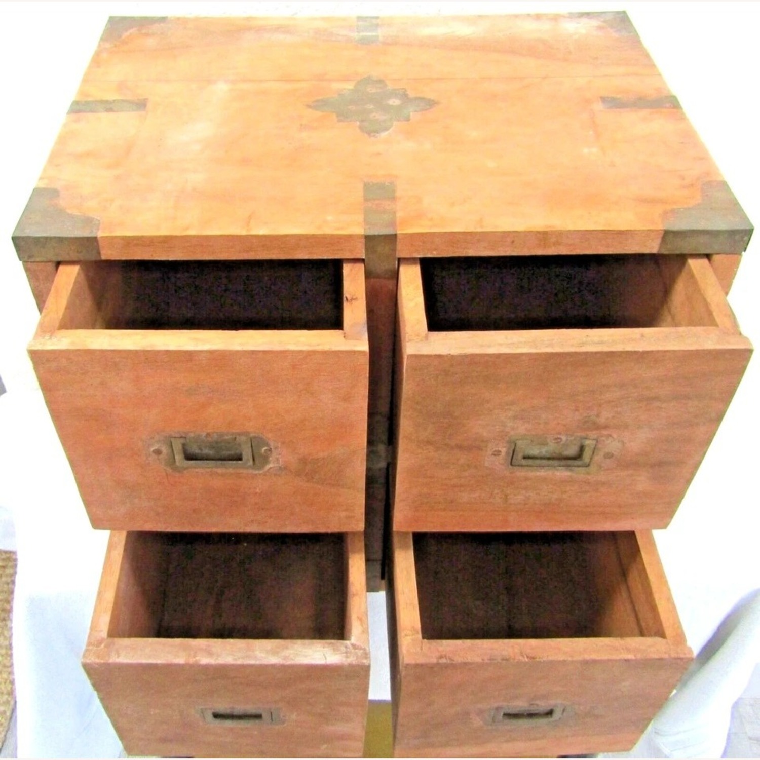 Antique Japanese Four Drawer Heavy Wooden Cabinet - image-4