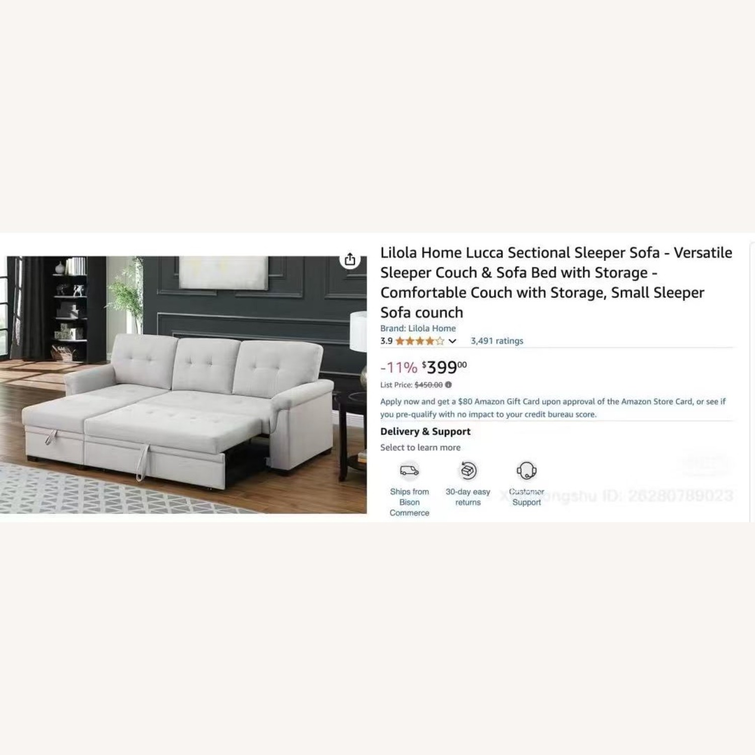 78.5 “ W Linen L-Shaped Combo Sofa & Sofa Bed - image-4