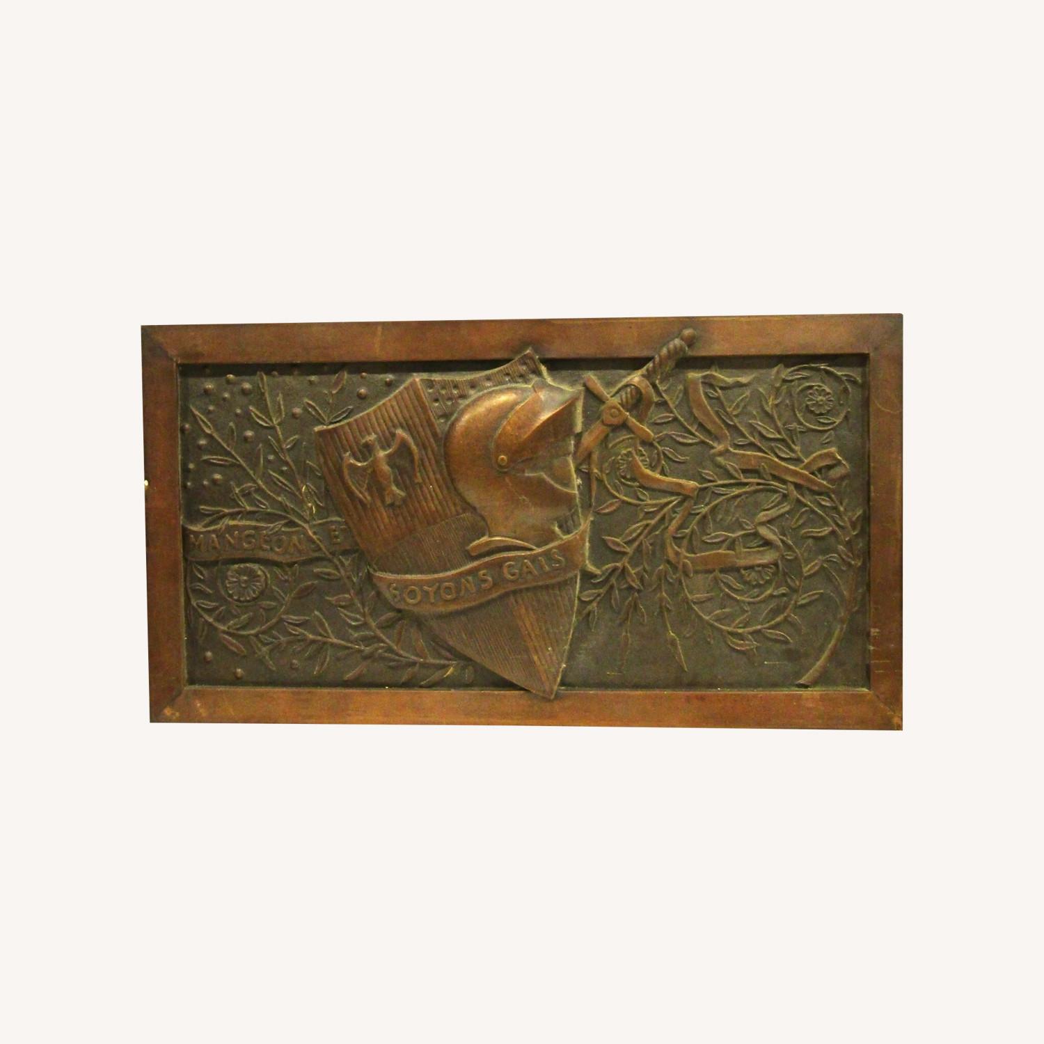 Antique French Copper Mangeon Family Crest Panel - image-0