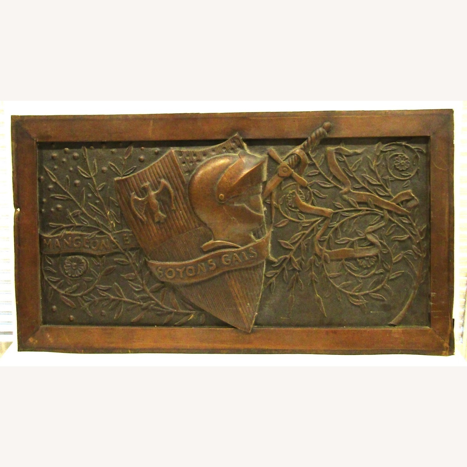 Antique French Copper Mangeon Family Crest Panel - image-1