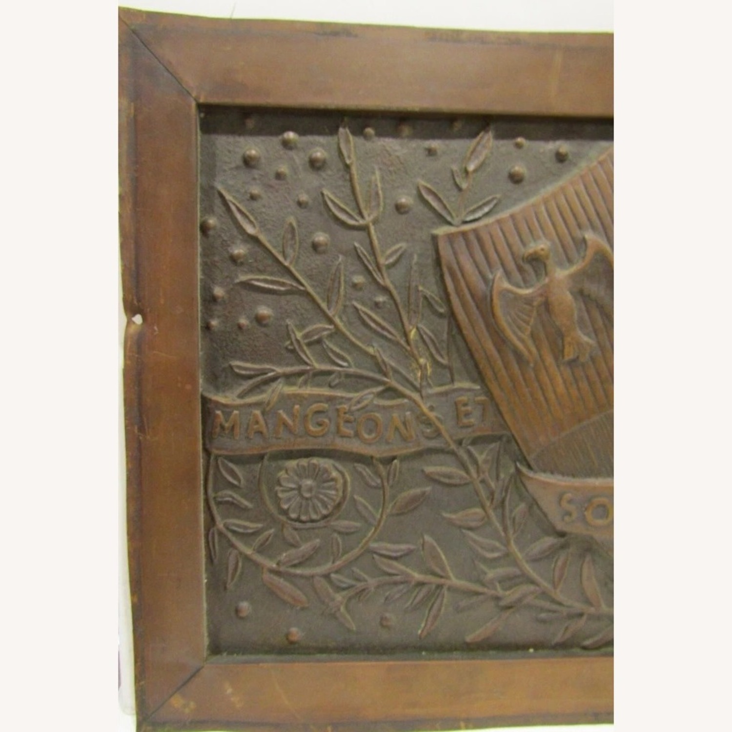 Antique French Copper Mangeon Family Crest Panel - image-5