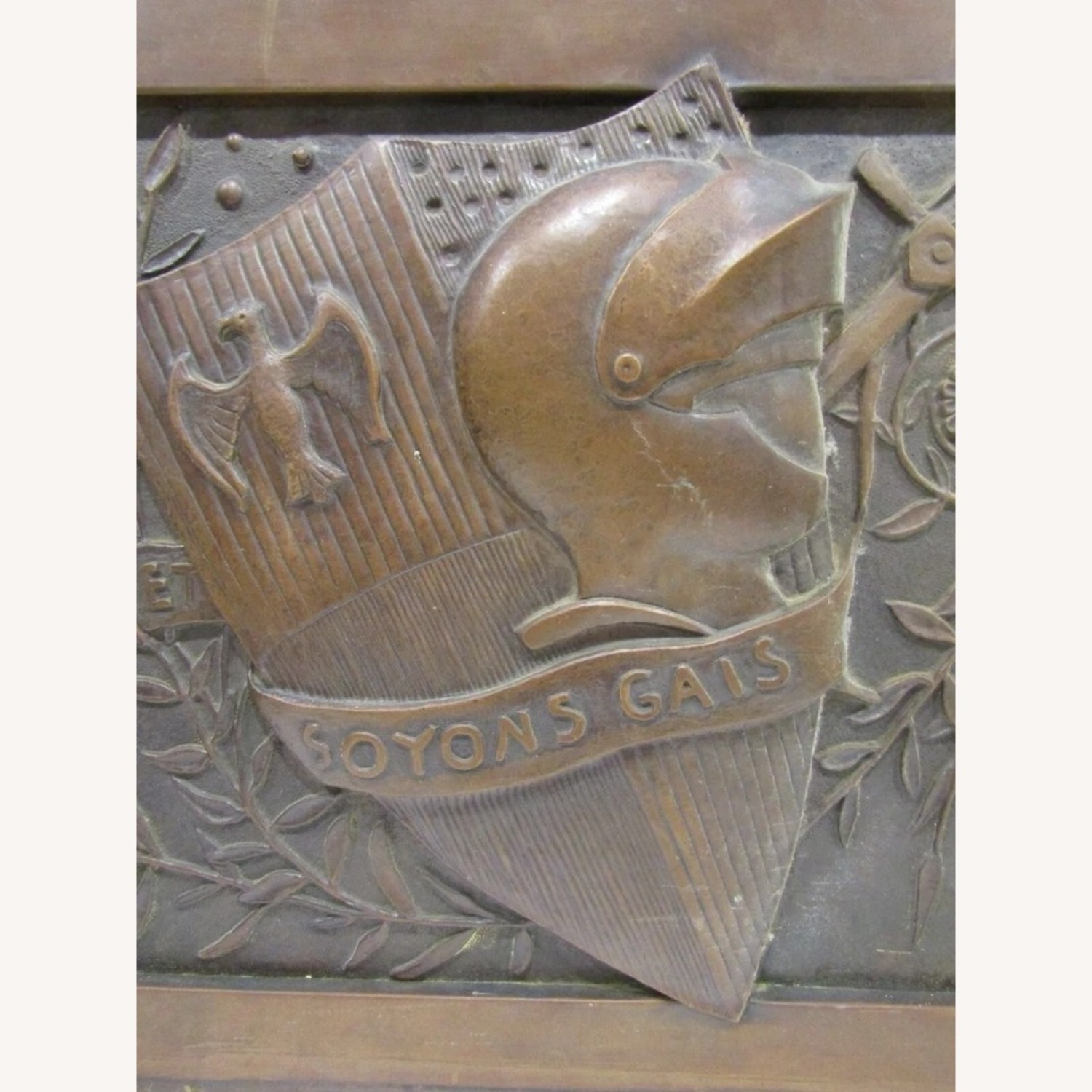 Antique French Copper Mangeon Family Crest Panel - image-3