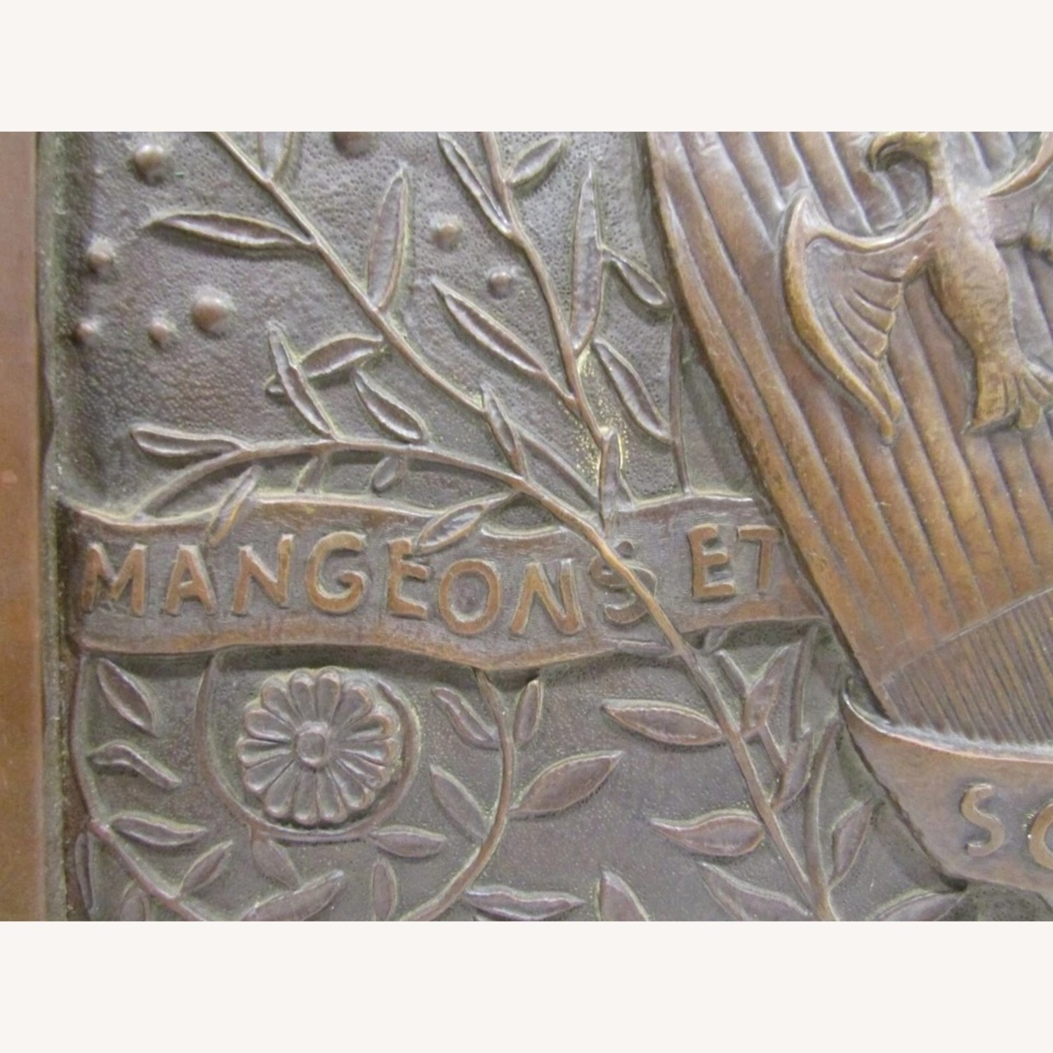 Antique French Copper Mangeon Family Crest Panel - image-2