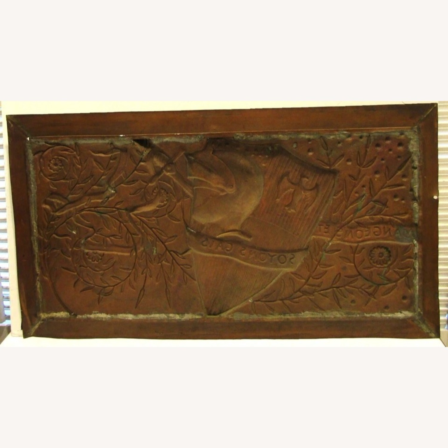 Antique French Copper Mangeon Family Crest Panel - image-6