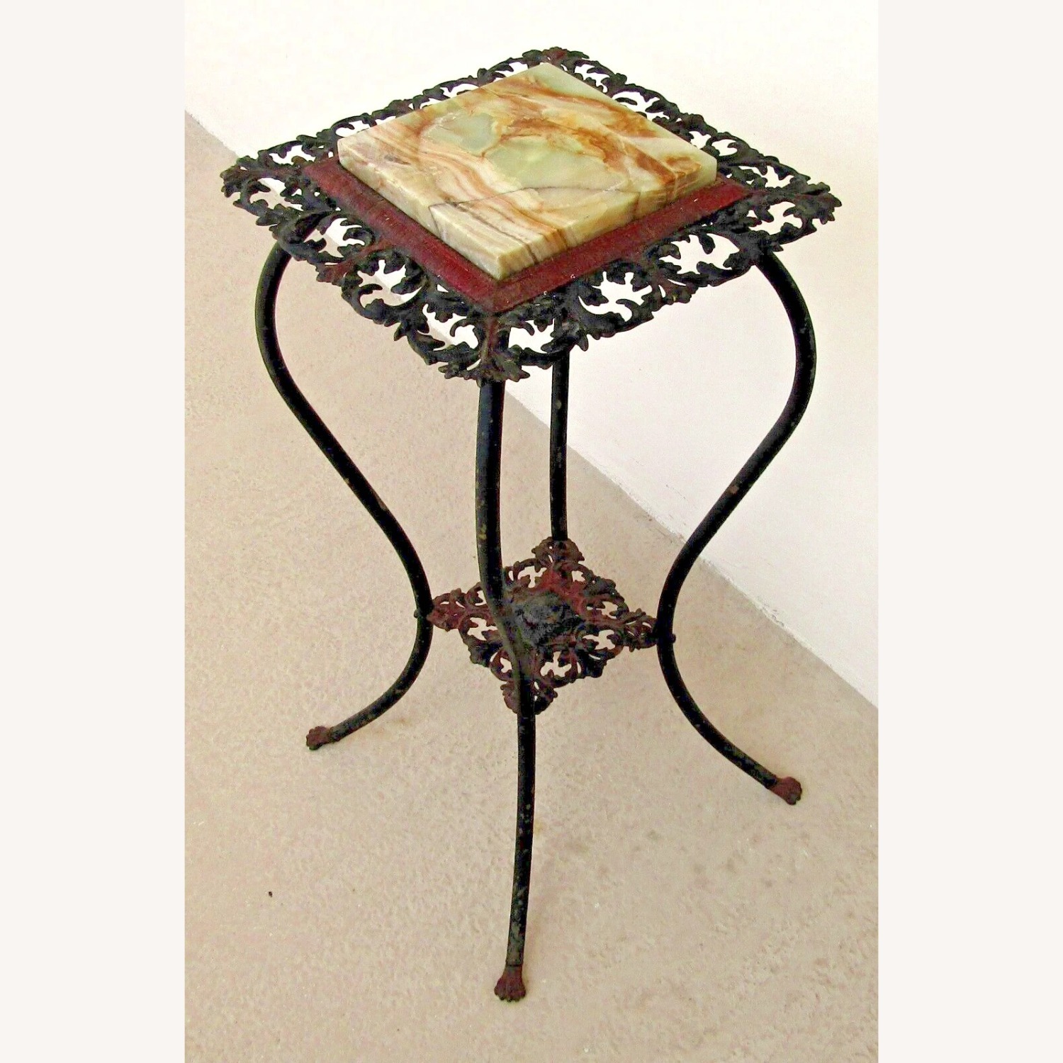 American Victorian Cast Iron Marble Plant Stand - image-1