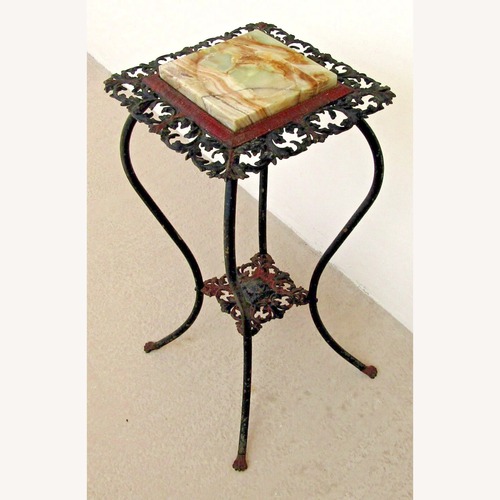 Used American Victorian Cast Iron Marble Plant Stand for sale on AptDeco