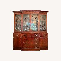 Georgian Mahogany Breakfront w Curved Glass Doors