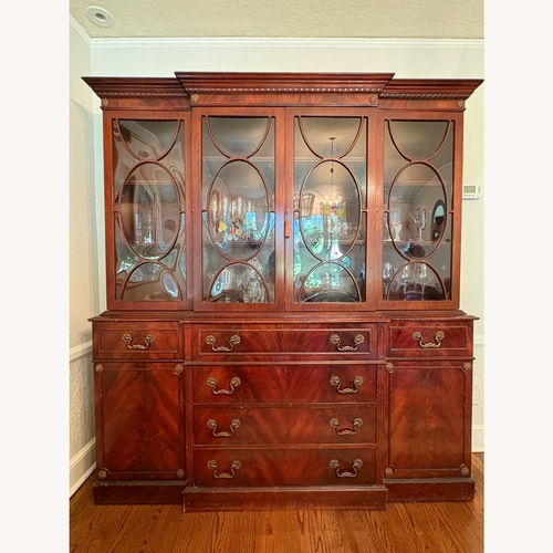 Used Georgian Mahogany Breakfront w Curved Glass Doors for sale on AptDeco
