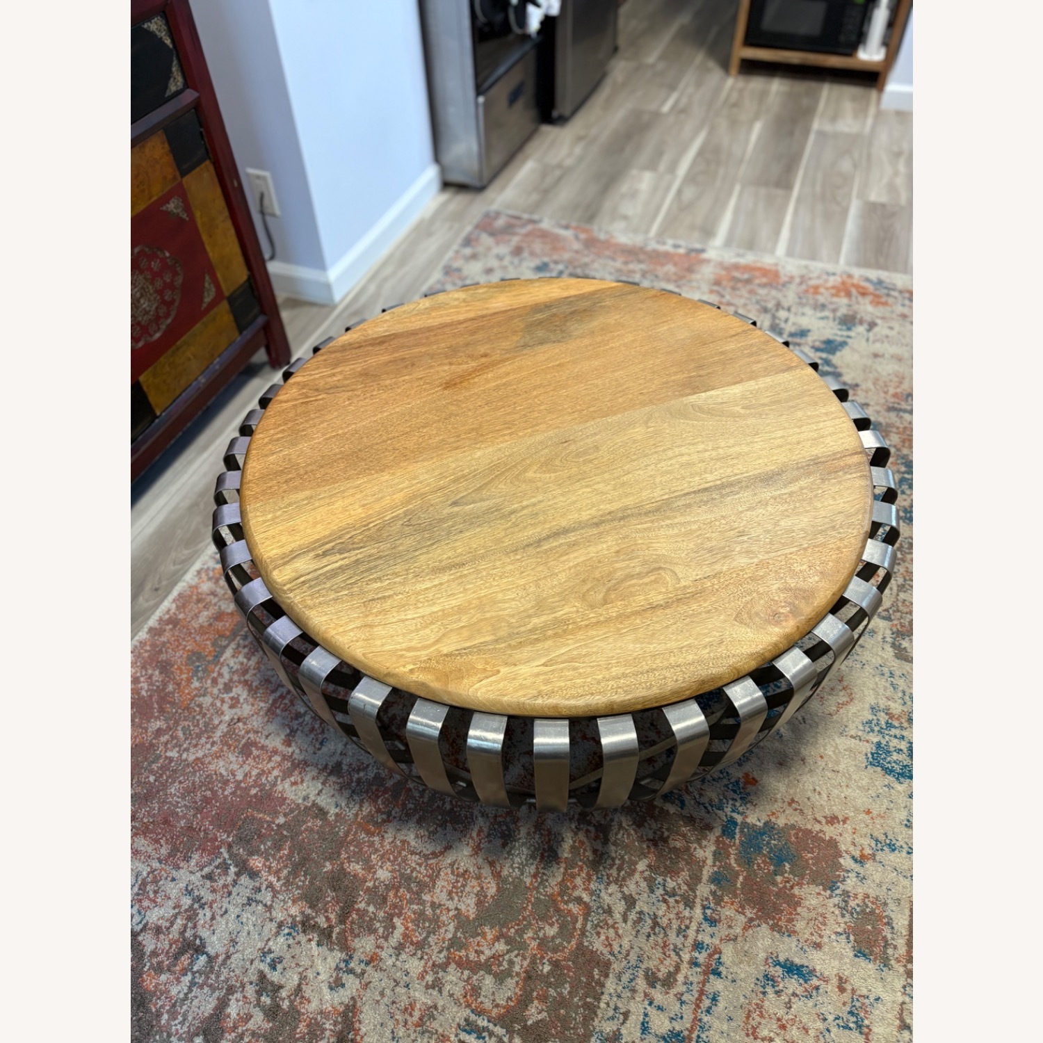Modern Wood/Metal Circle Coffee Table - image-1