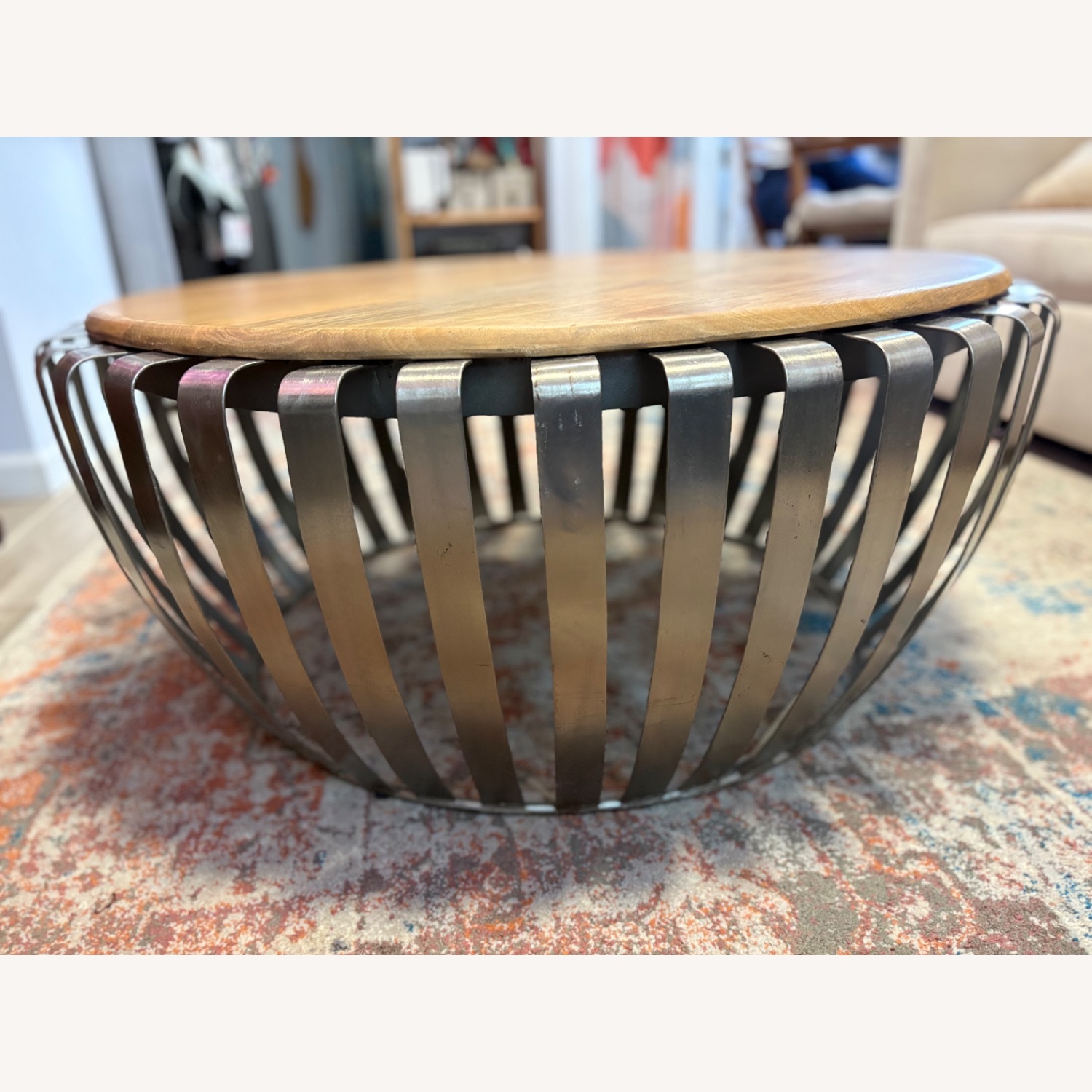 Modern Wood/Metal Circle Coffee Table - image-2