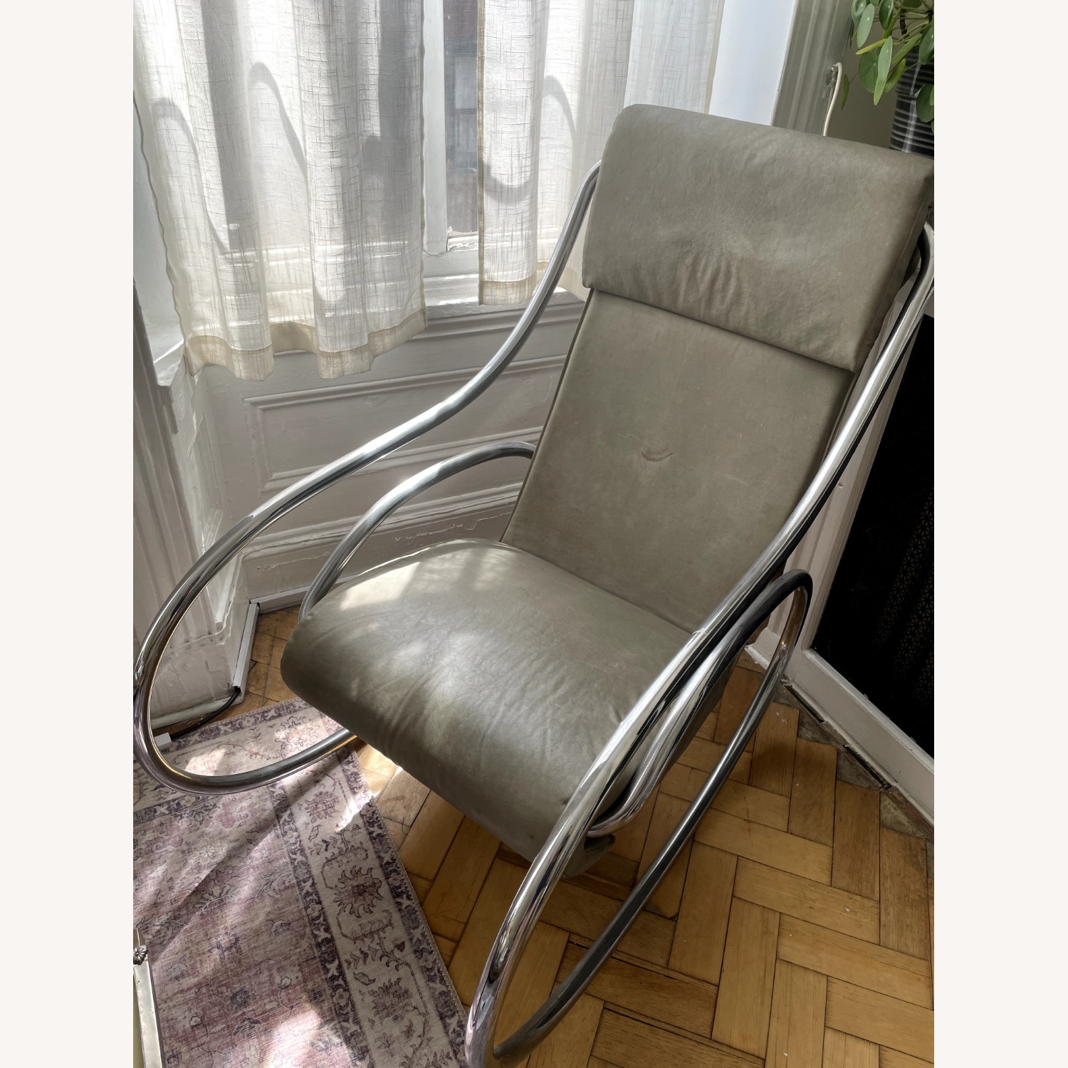Vintage 1970s Heals Leather & Chrome Rocking Chair - image-1