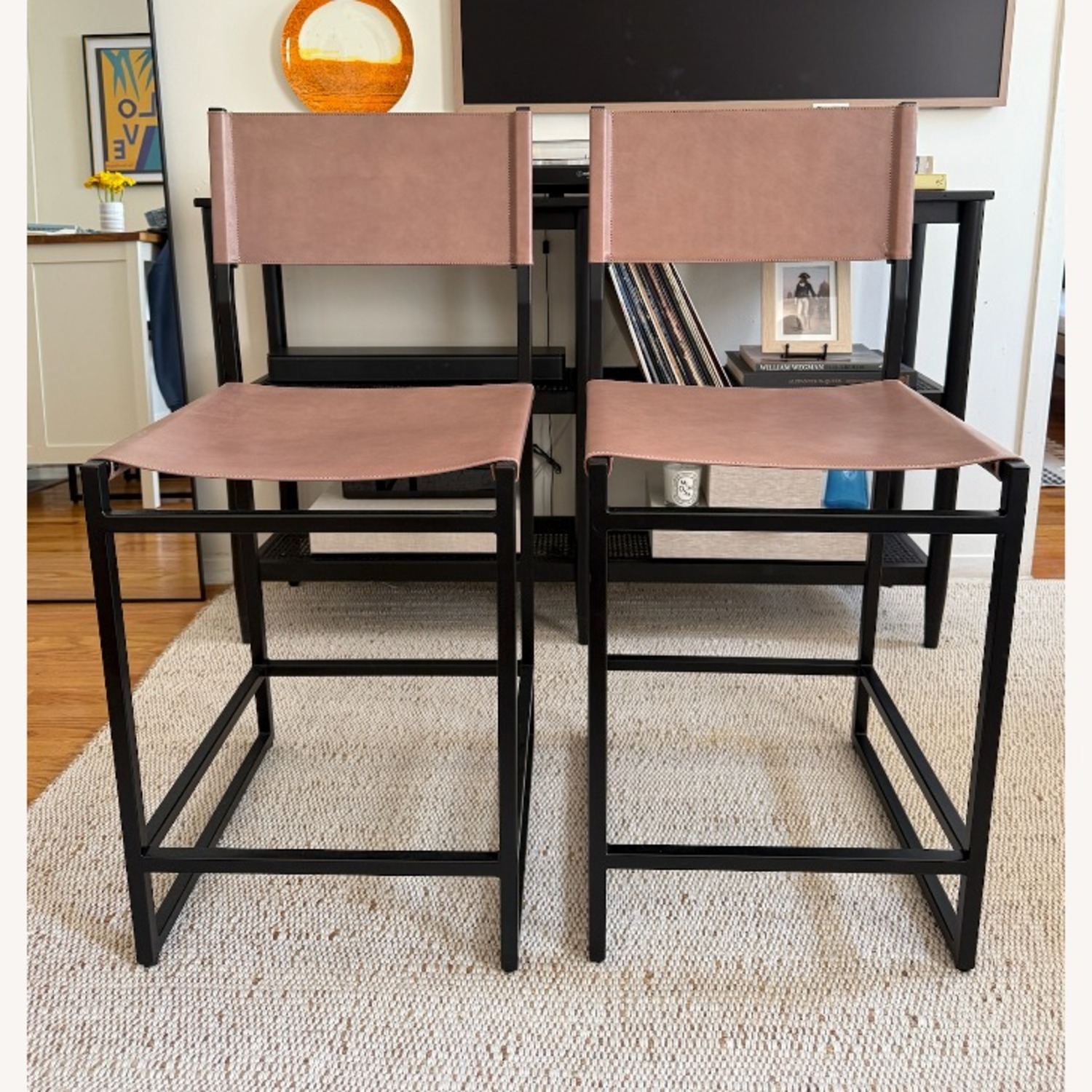 Pottery Barn Hardy Leather Counter Height Stools - image-1