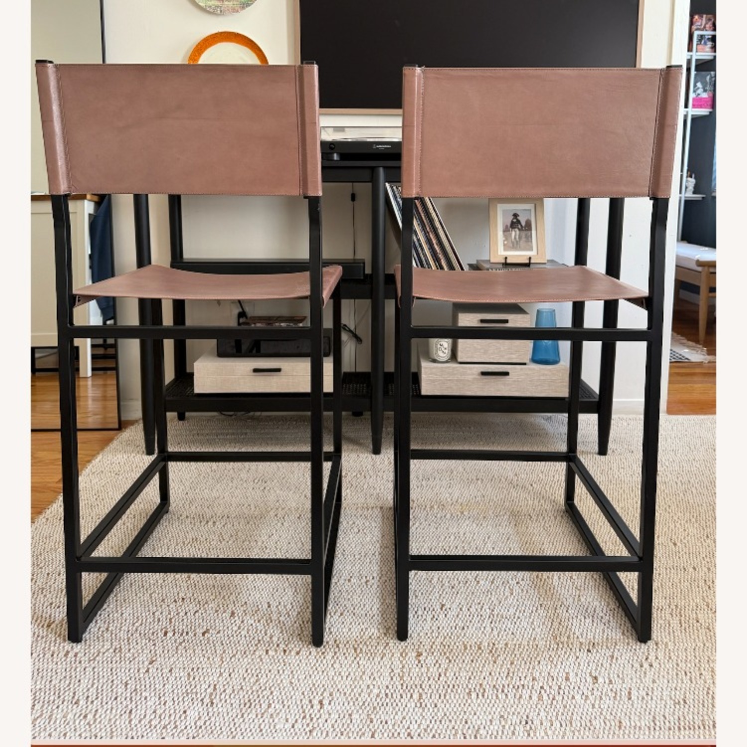 Pottery Barn Hardy Leather Counter Height Stools - image-3