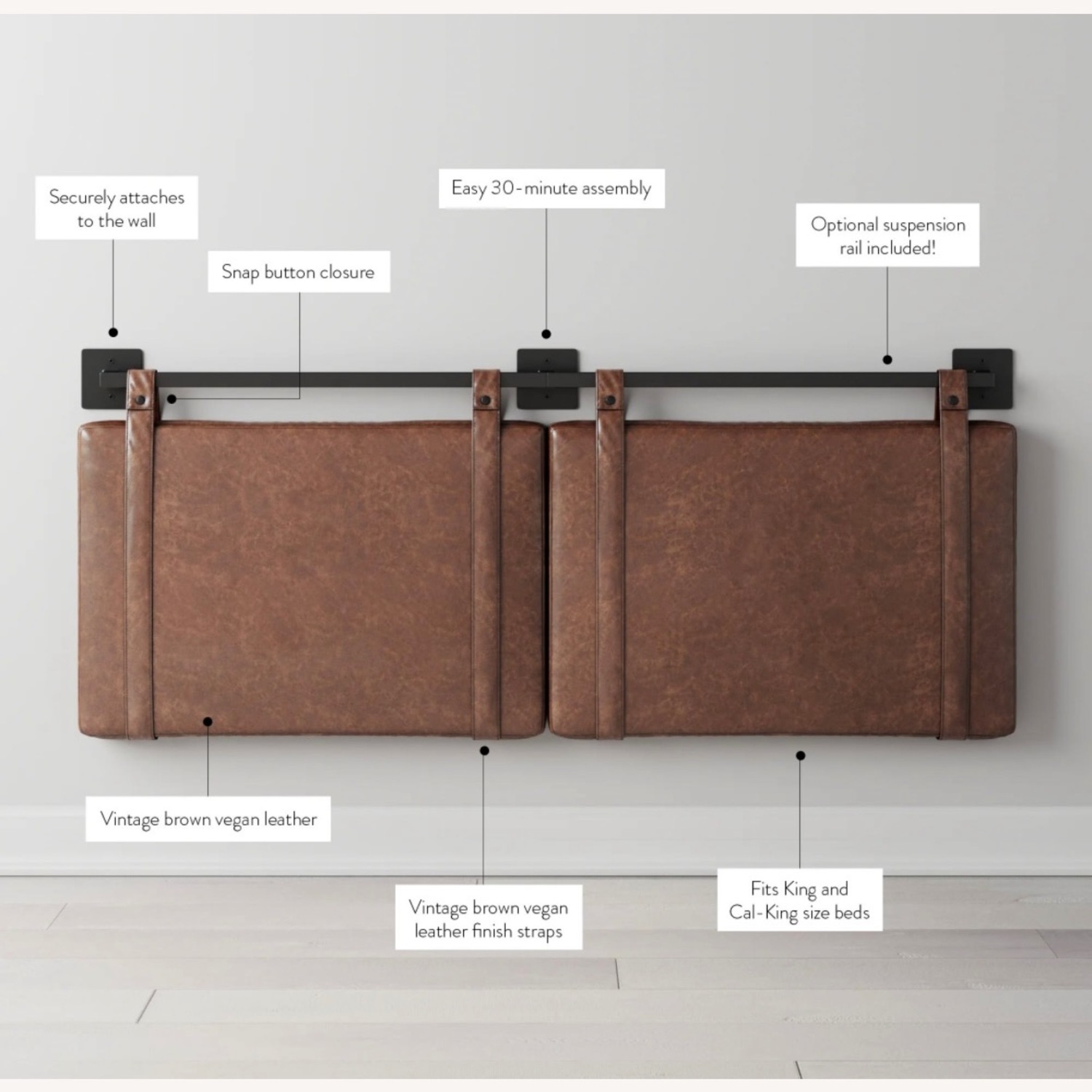 Home Depot Nathan James Upholstered King Wall Mount Headboard - image-2