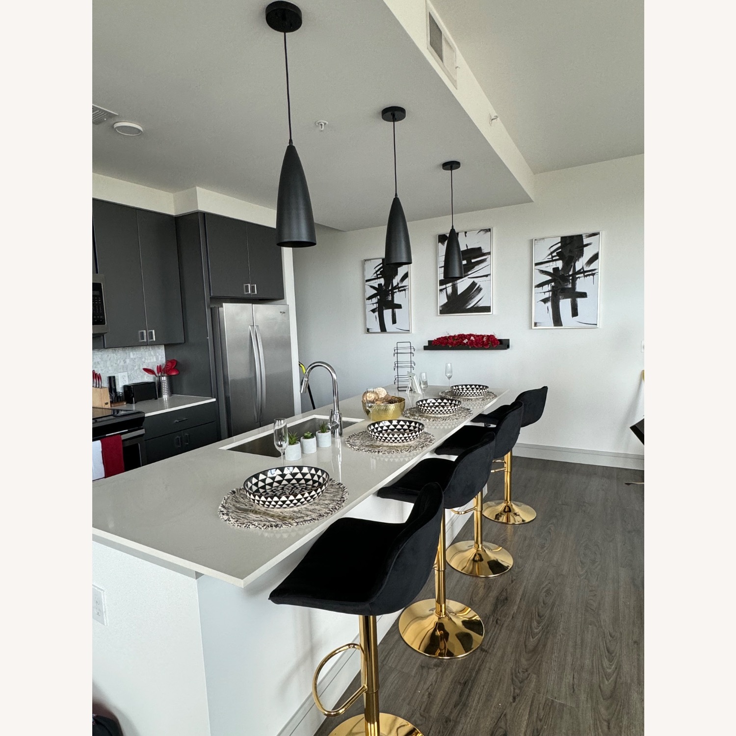 Black and Gold Set of 4 Bar Stools - image-1