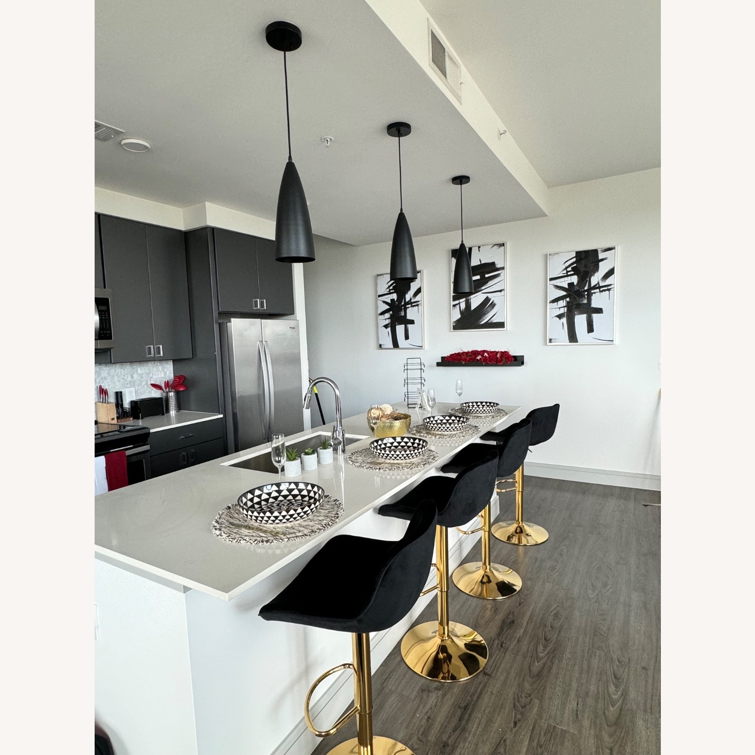 Black and Gold Set of 4 Bar Stools - image-2