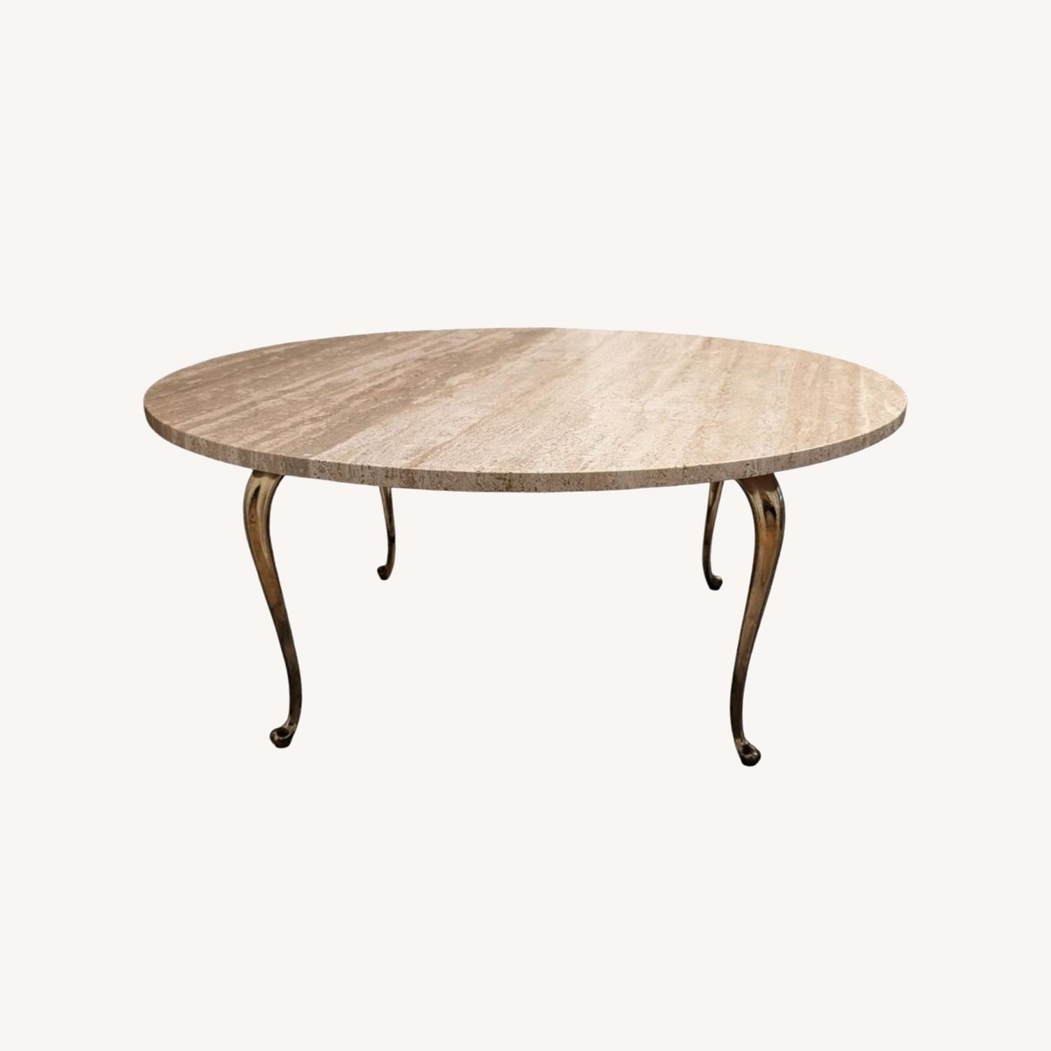 Vintage Round Travertine Coffee Table - image-0