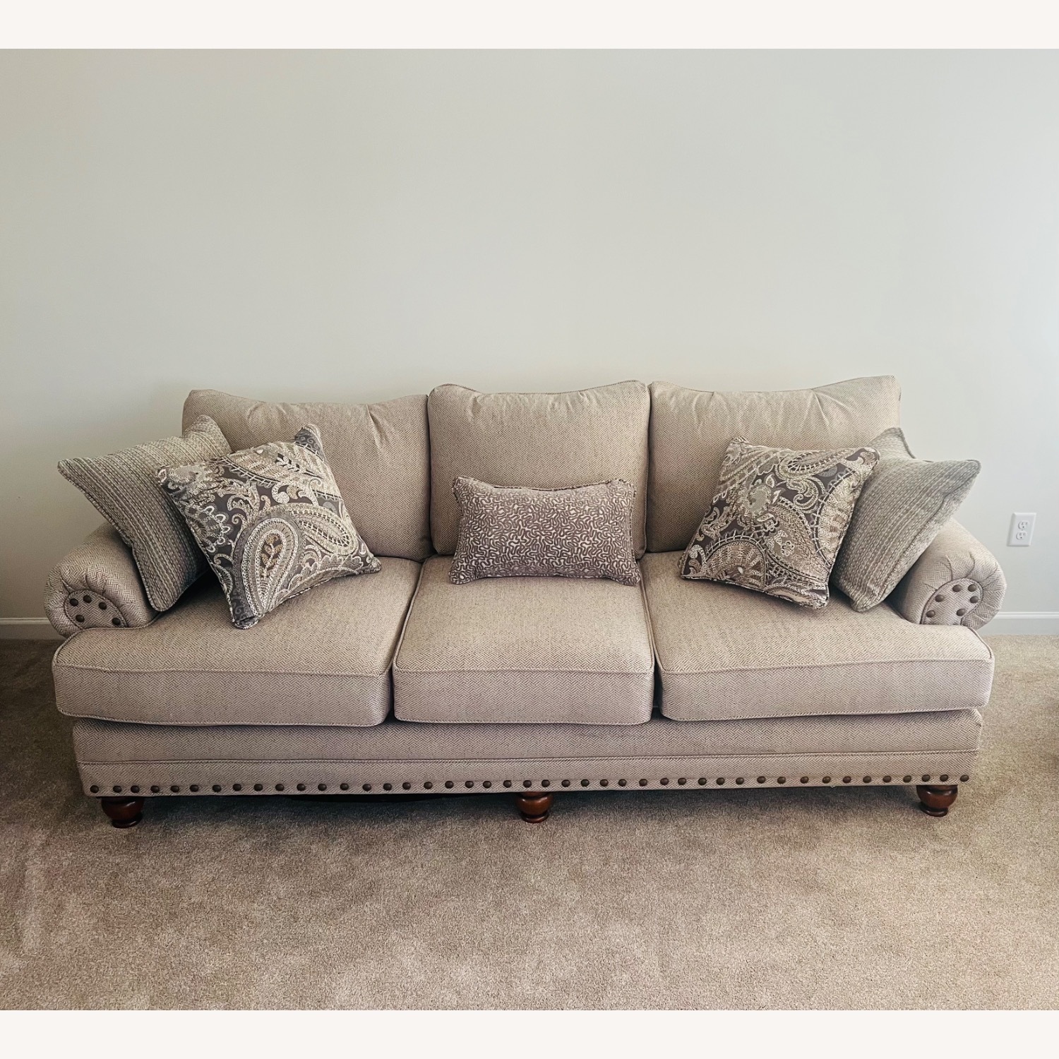 Beige Sofa with Decorative Pillows - image-1