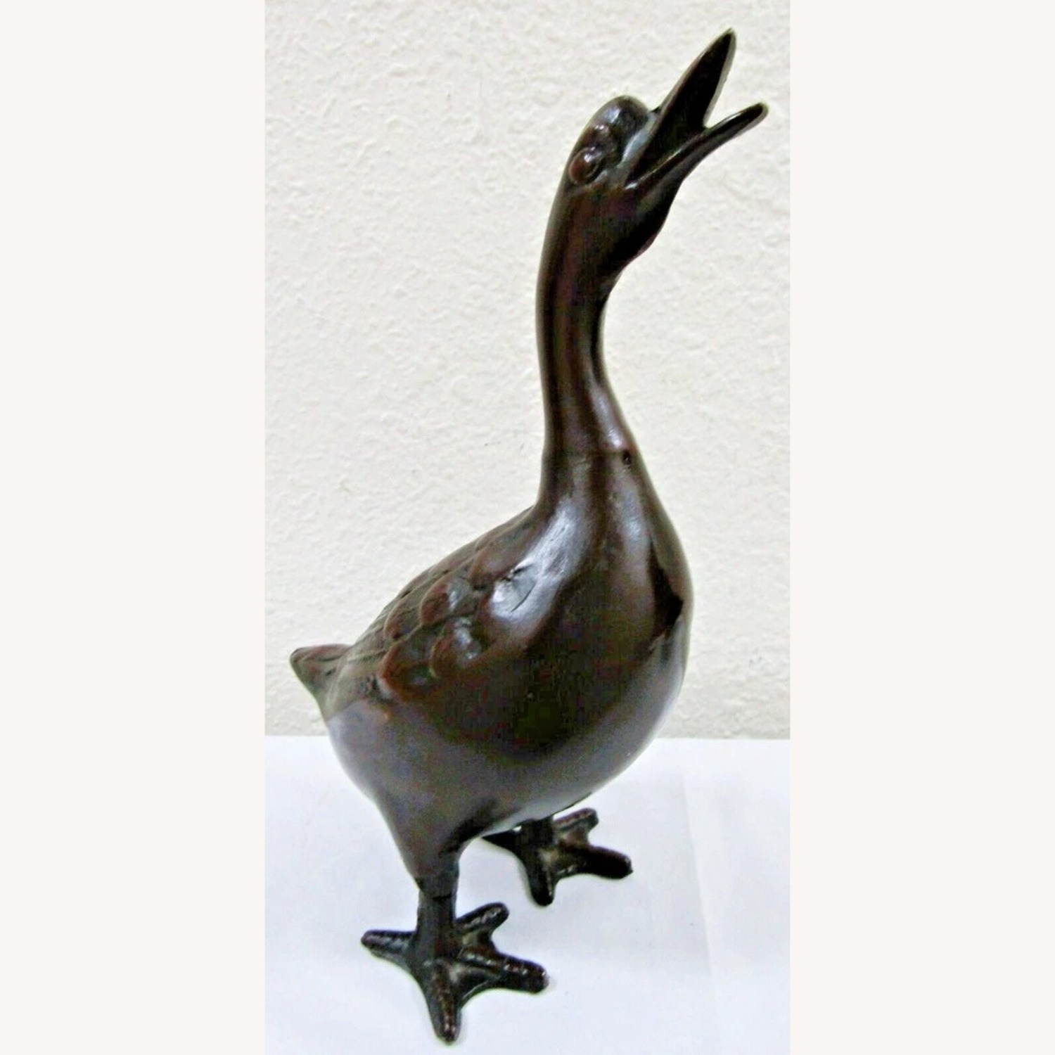 Pair of Vintage Detailed Bronze Geese Sculptures - image-10