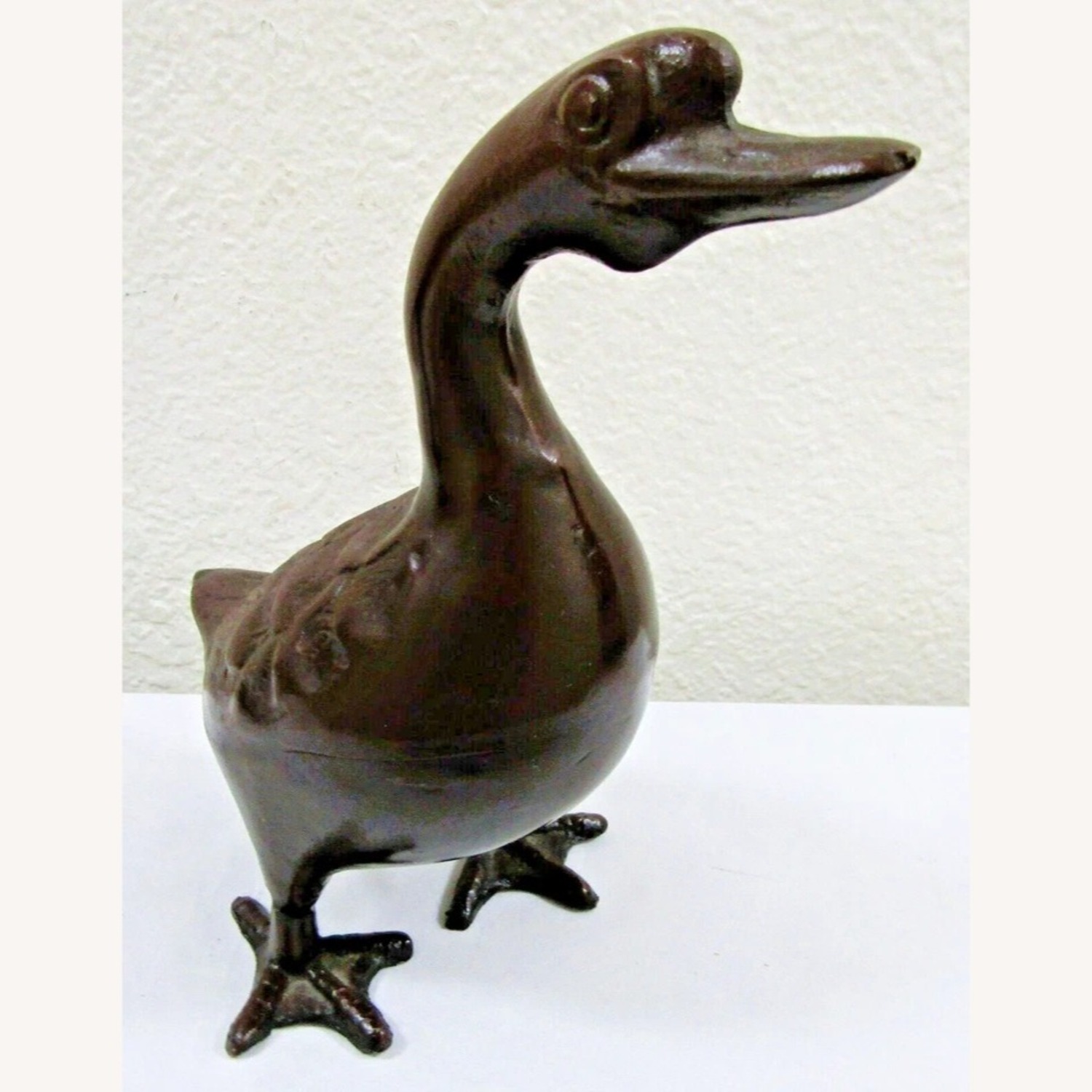 Pair of Vintage Detailed Bronze Geese Sculptures - image-7