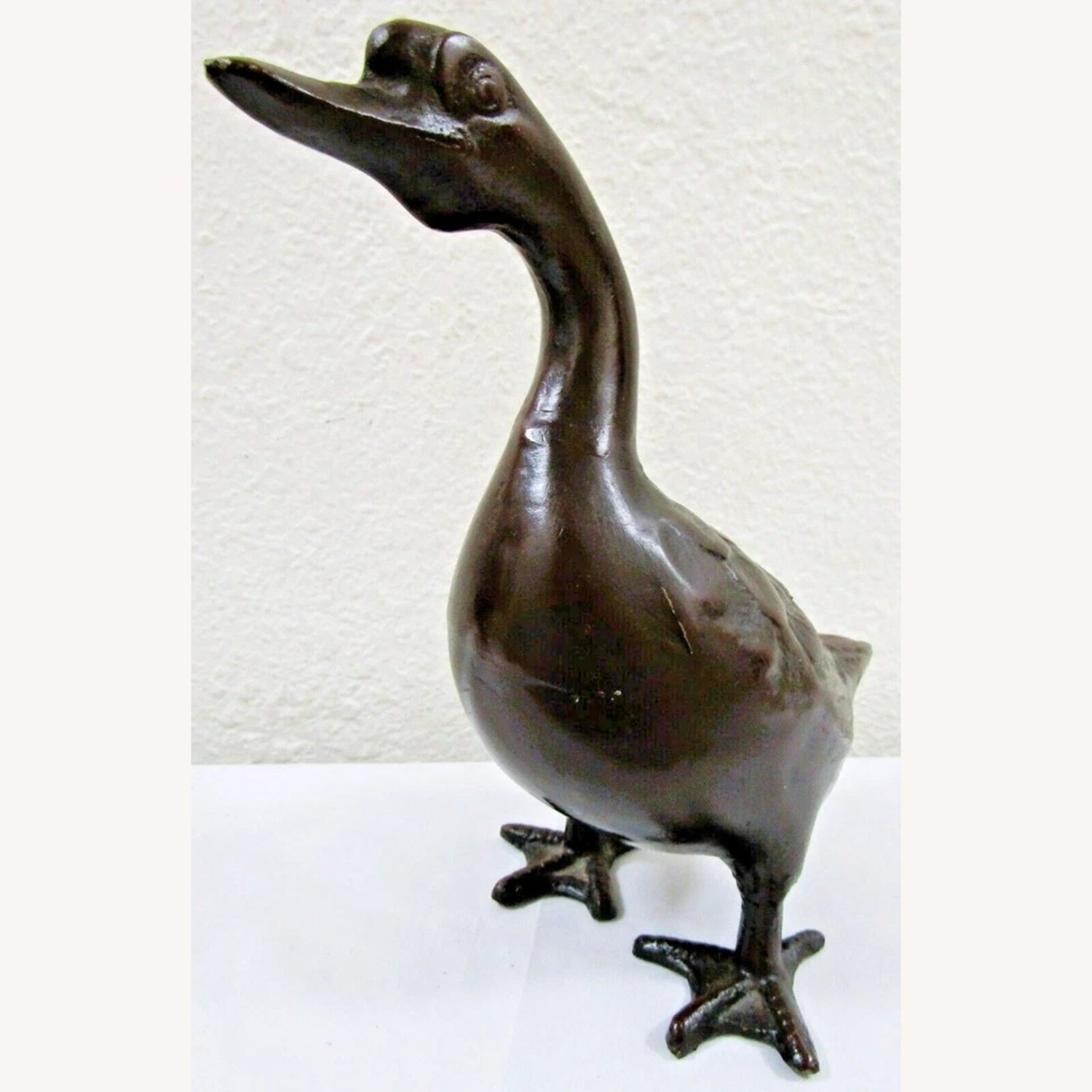 Pair of Vintage Detailed Bronze Geese Sculptures - image-3