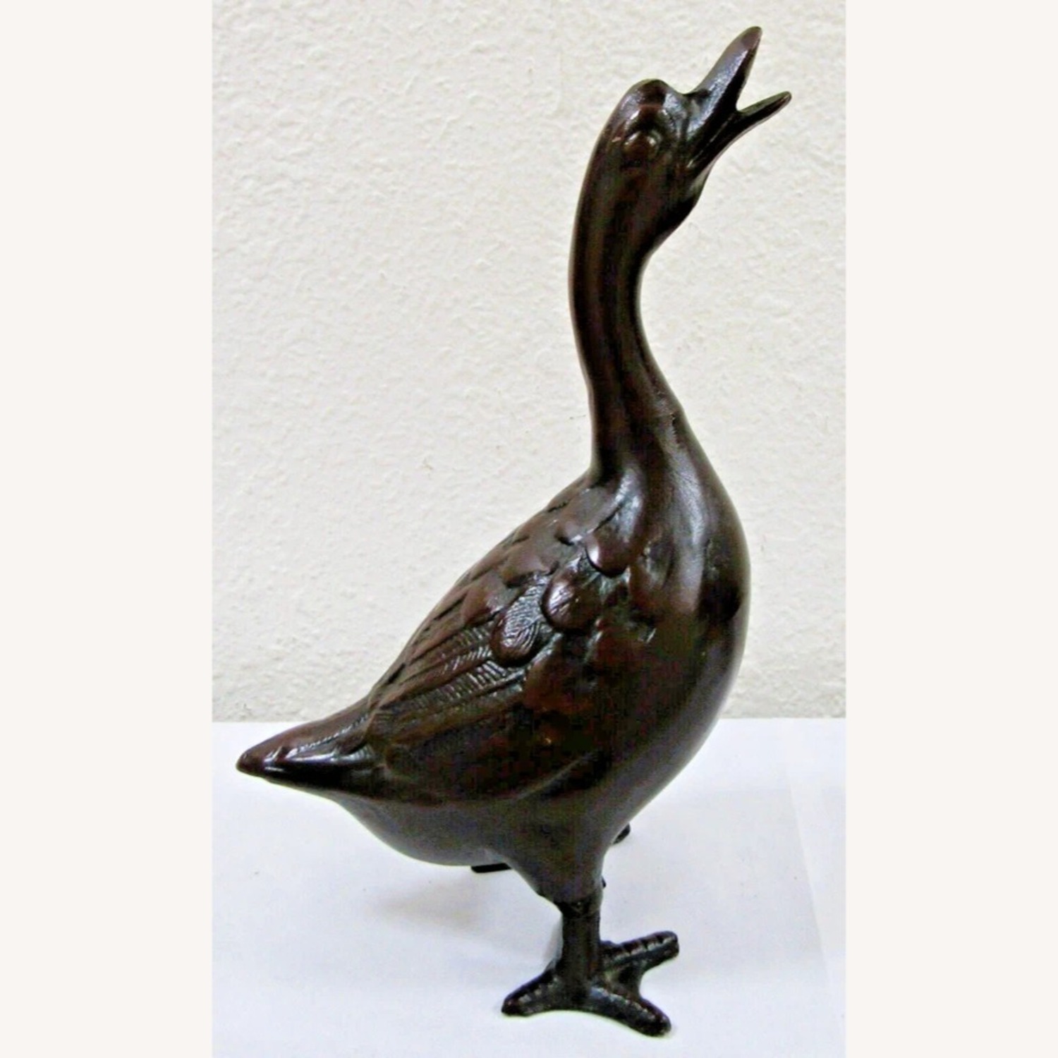 Pair of Vintage Detailed Bronze Geese Sculptures - image-11