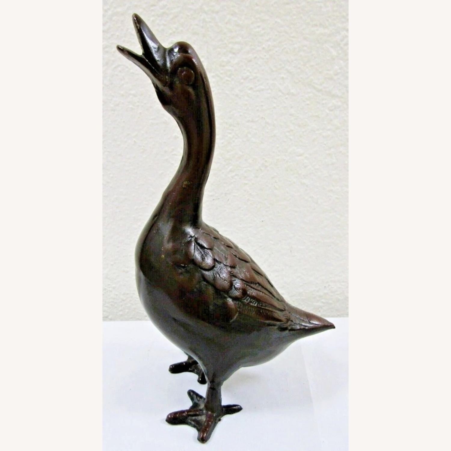 Pair of Vintage Detailed Bronze Geese Sculptures - image-14