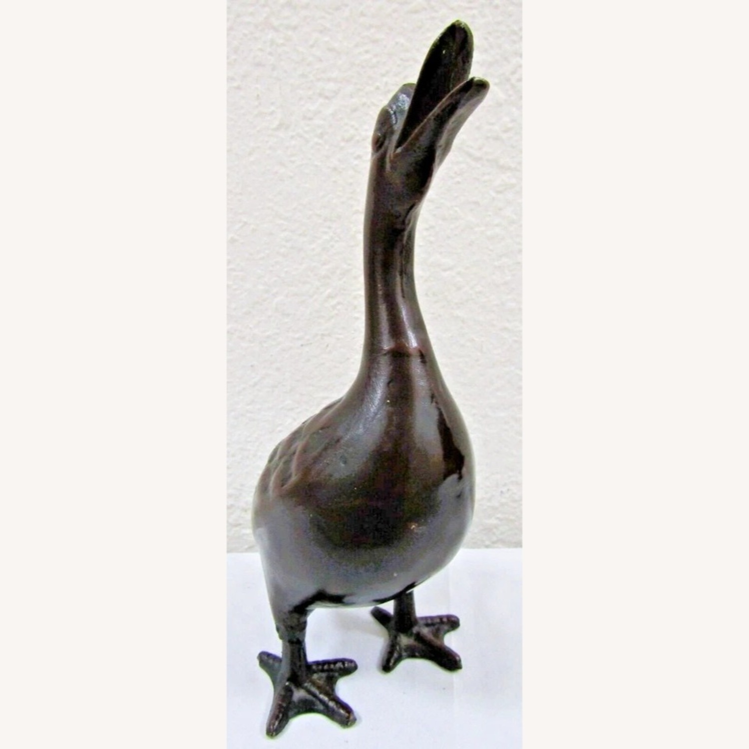 Pair of Vintage Detailed Bronze Geese Sculptures - image-9