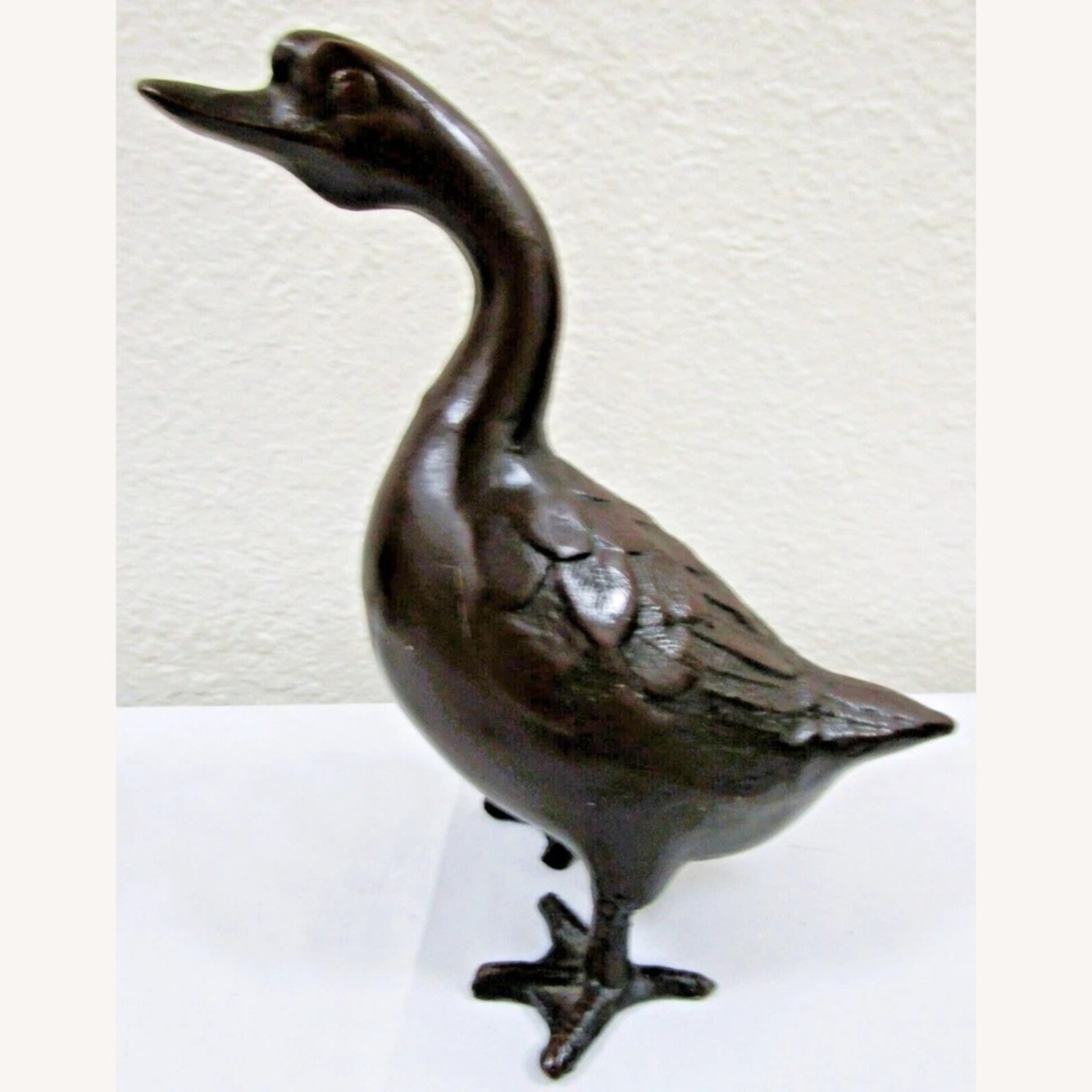 Pair of Vintage Detailed Bronze Geese Sculptures - image-4