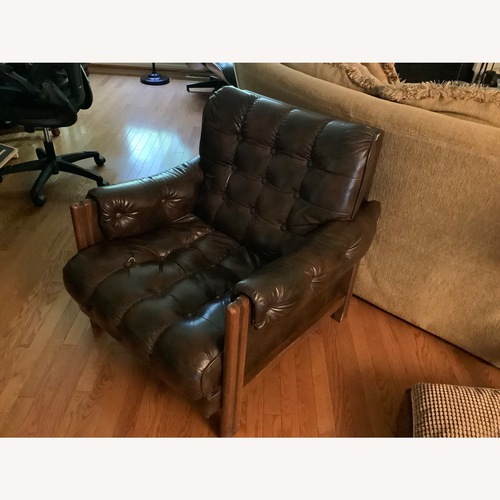 Used Arm Chair Wooden Frame Tufted Faux Leather  for sale on AptDeco