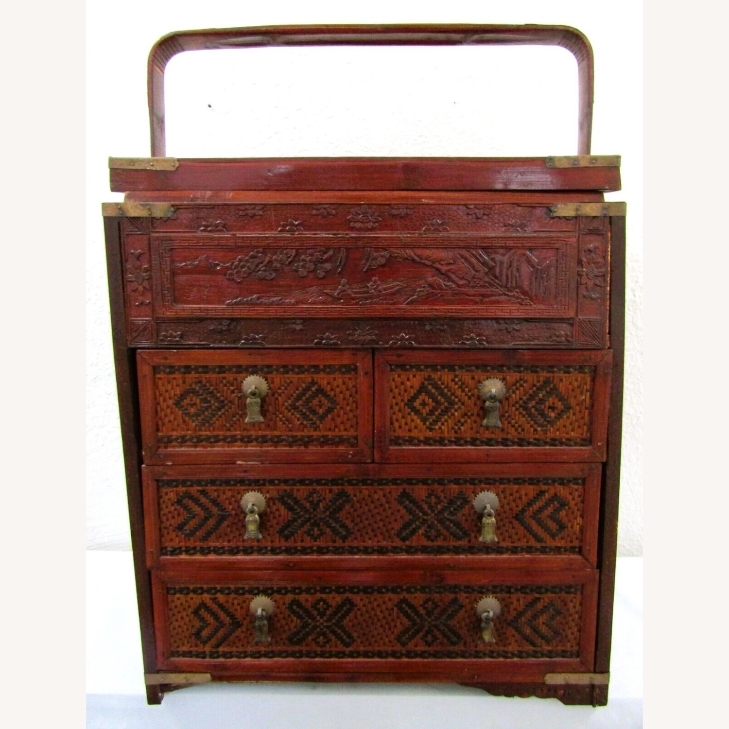 Antique Chinese Rattan Wedding Box - image-1