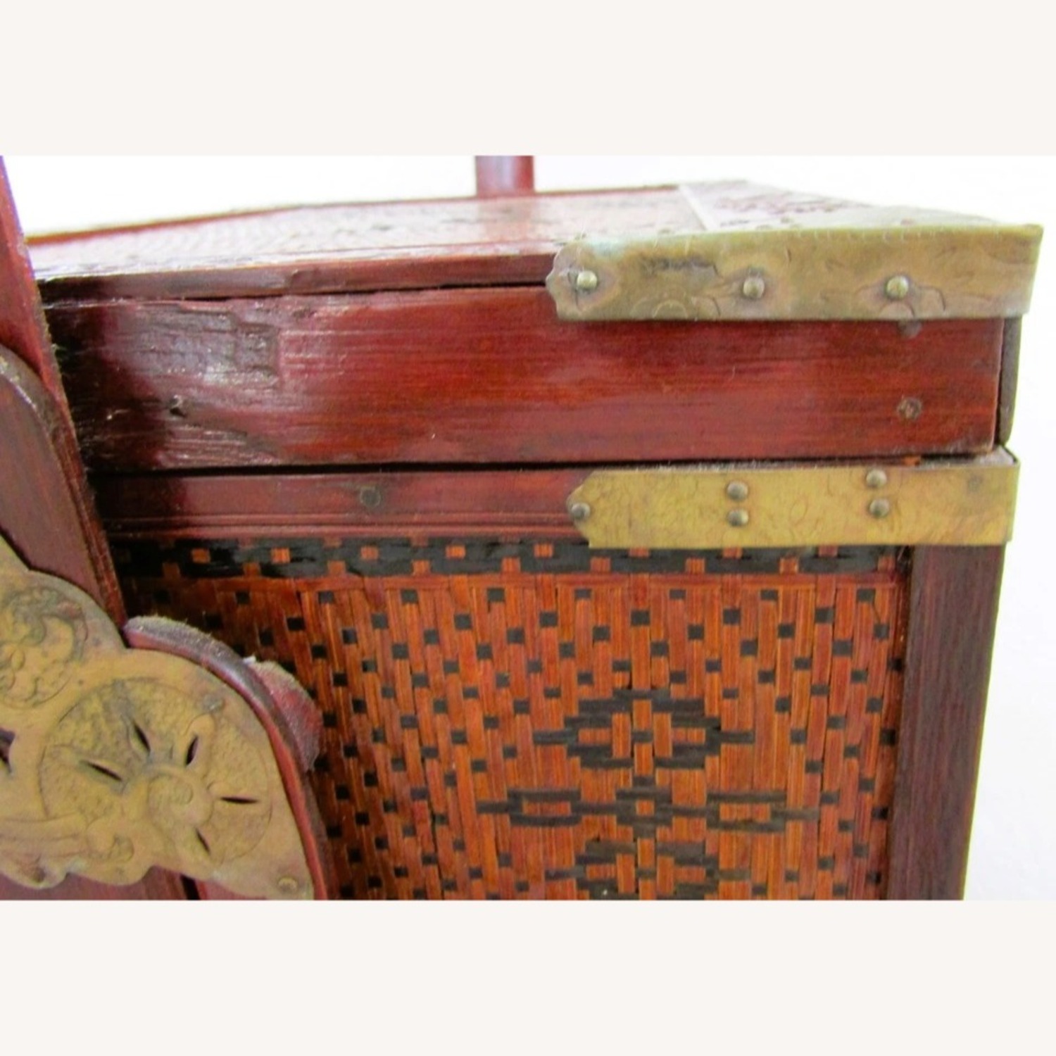 Antique Chinese Rattan Wedding Box - image-11
