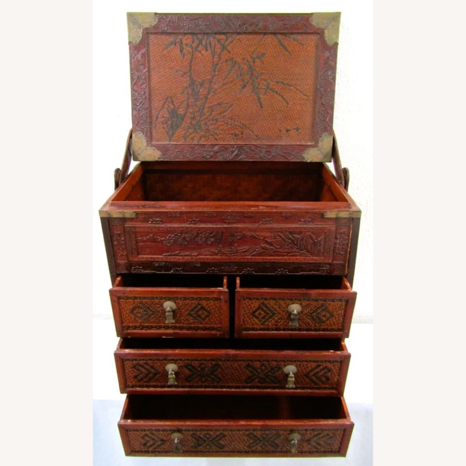 Antique Chinese Rattan Wedding Box - image-3