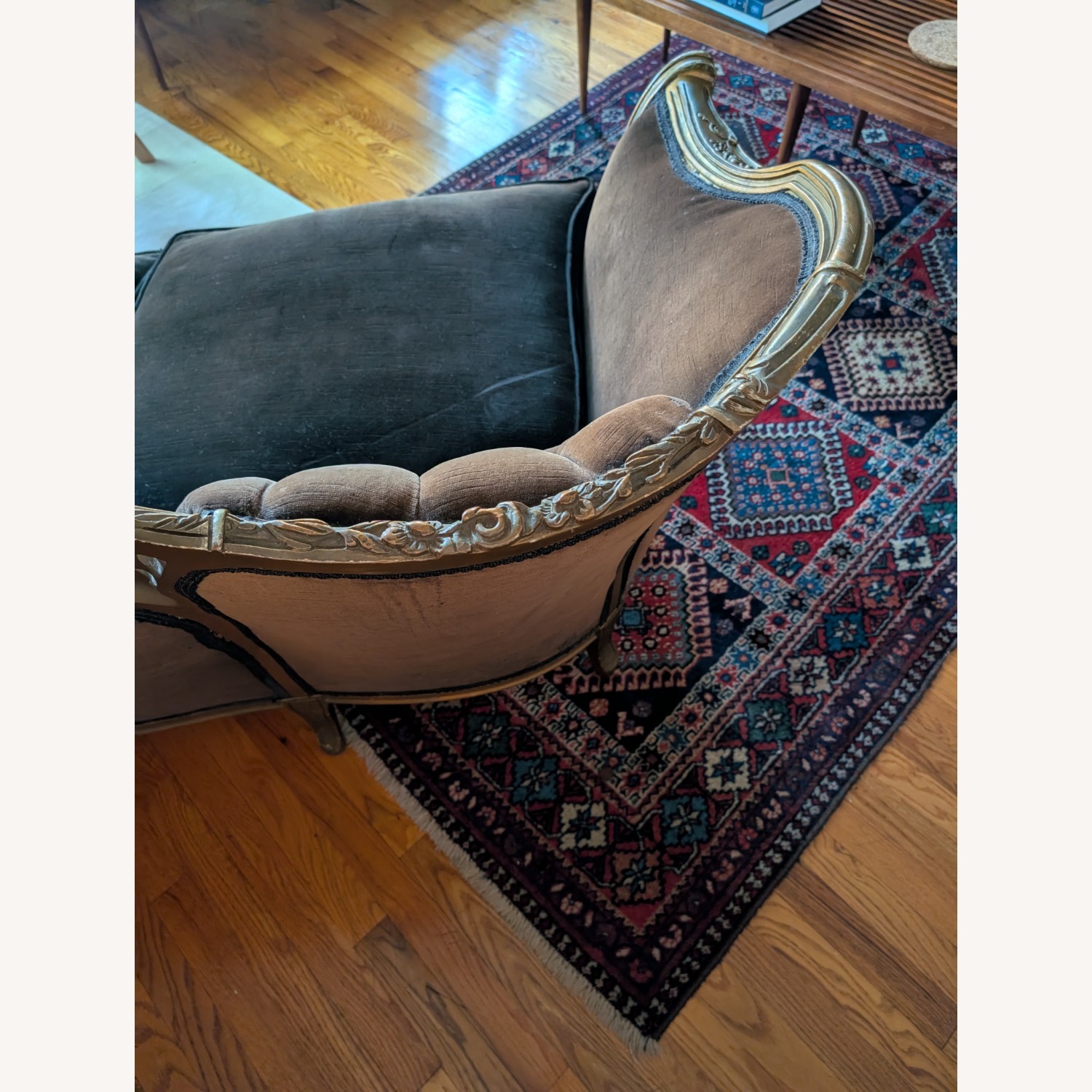 Antique Baroque Gilded Velvet Sofa - image-5