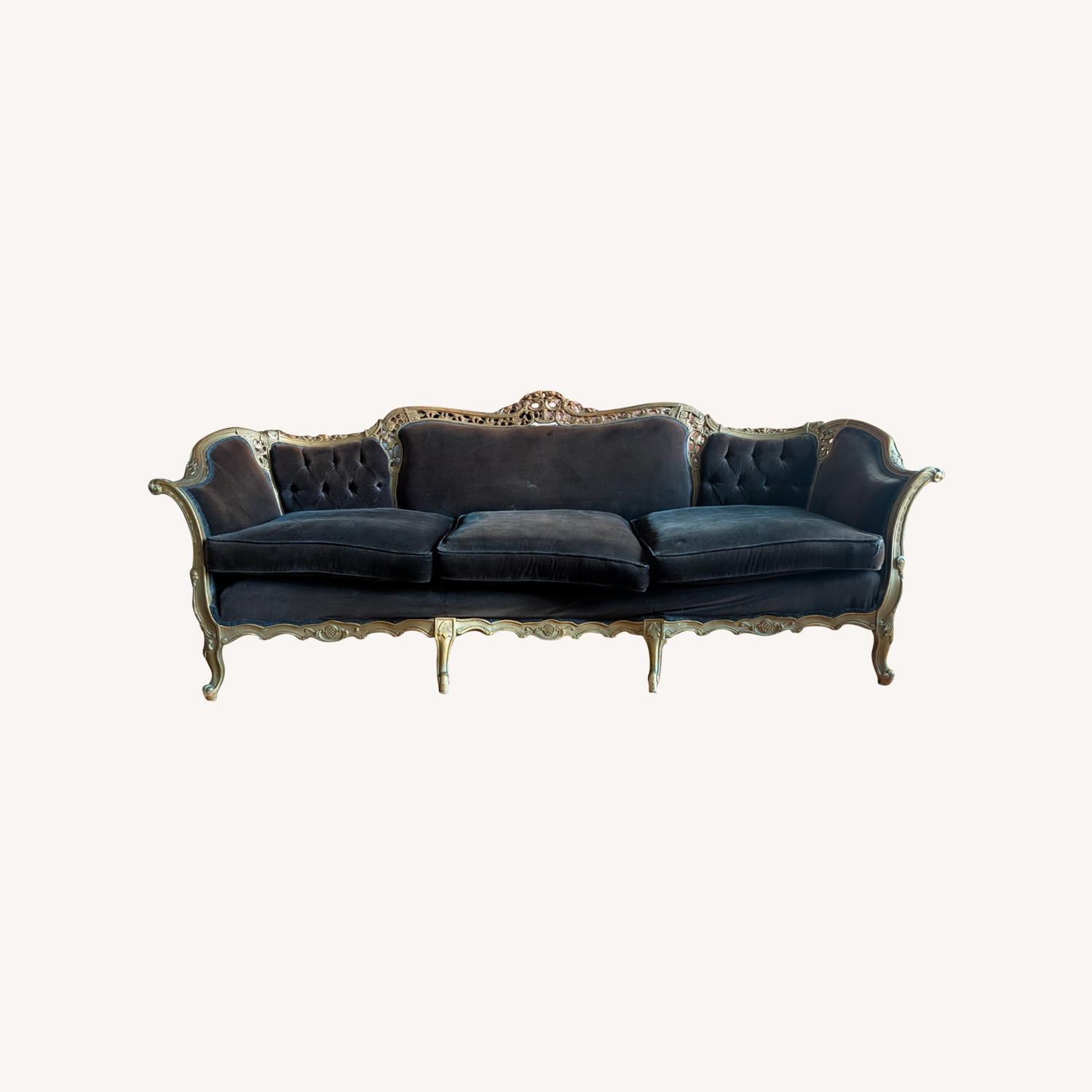 Antique Baroque Gilded Velvet Sofa - image-10